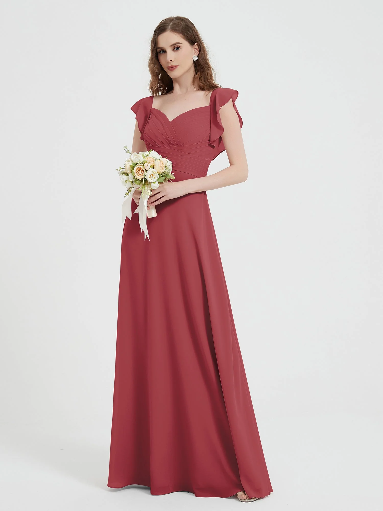 Sweetheart Flatterärmel Chiffon Kleid Zimtrose - Image 3