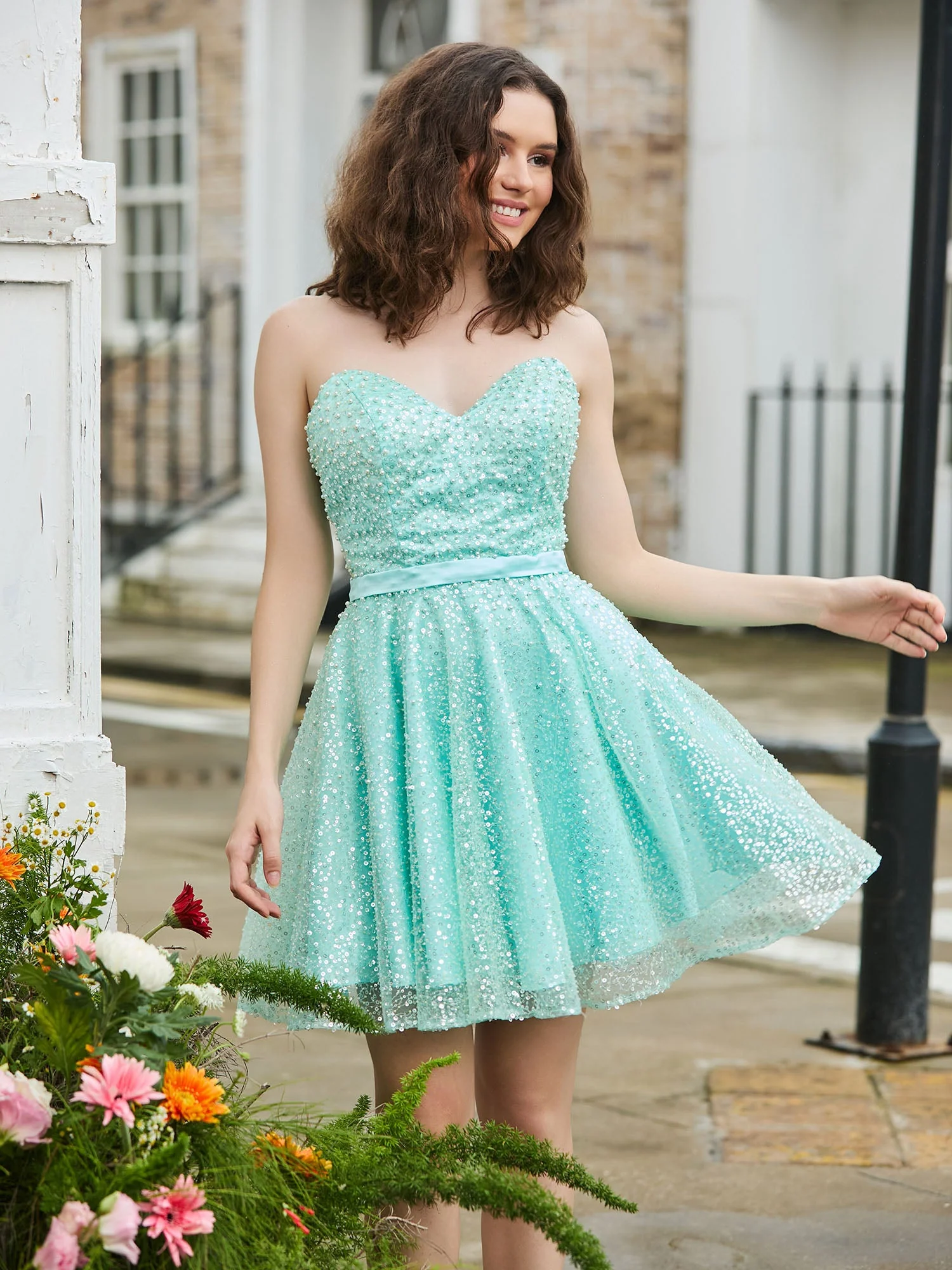 Sweetheart Pailletten Perlen Verziertes Cocktailkleid Spa - Image 5
