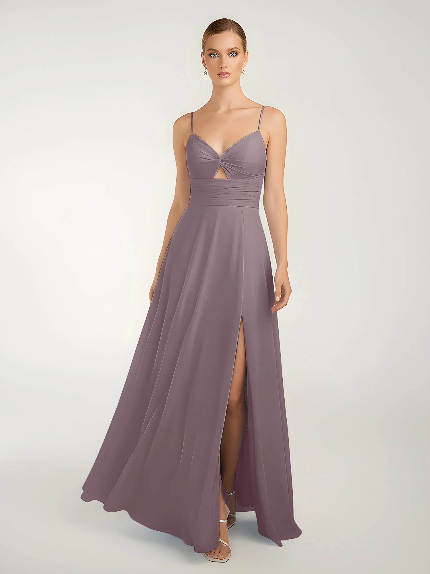 Chiffon A-Linie Gekreuzte Träger Kleid mit Schlitz Dämmerung - Image 3