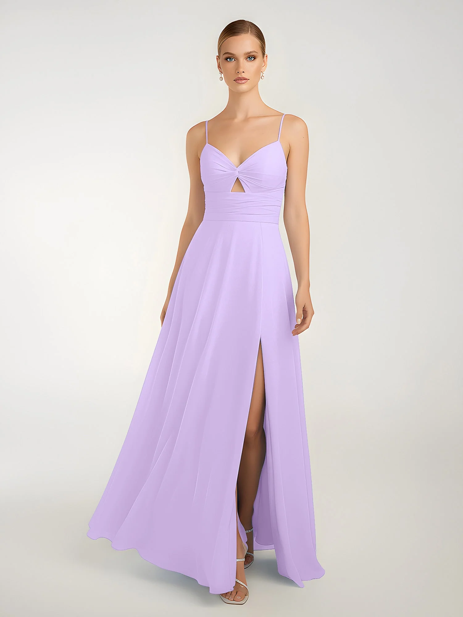 Chiffon A-Linie Gekreuzte Träger Kleid mit Schlitz Lila - Image 3