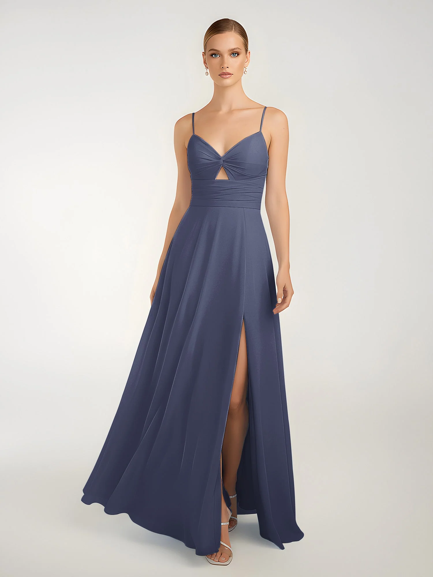 Chiffon A-Linie Gekreuzte Träger Kleid mit Schlitz Sturm - Image 3