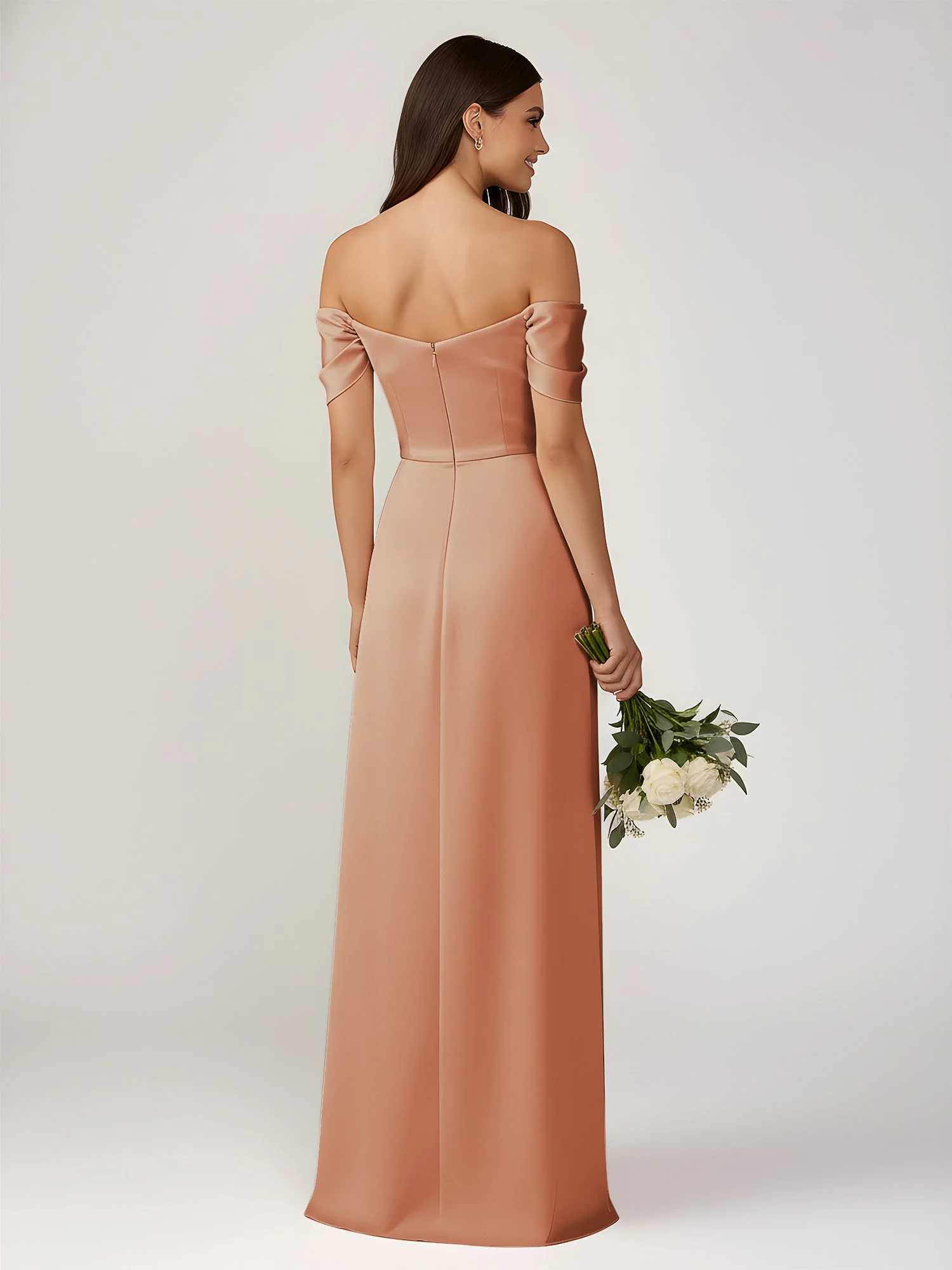 Schulterfrei A-Linie Bodenlang Kleid mit Schlitz Bronzer - Image 2