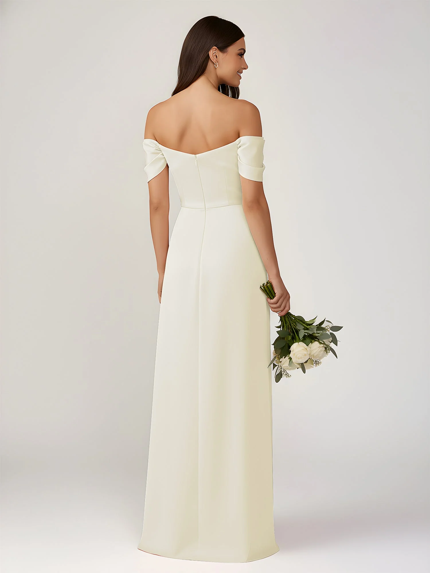 Schulterfrei A-Linie Bodenlang Kleid mit Schlitz Elfenbein - Image 2