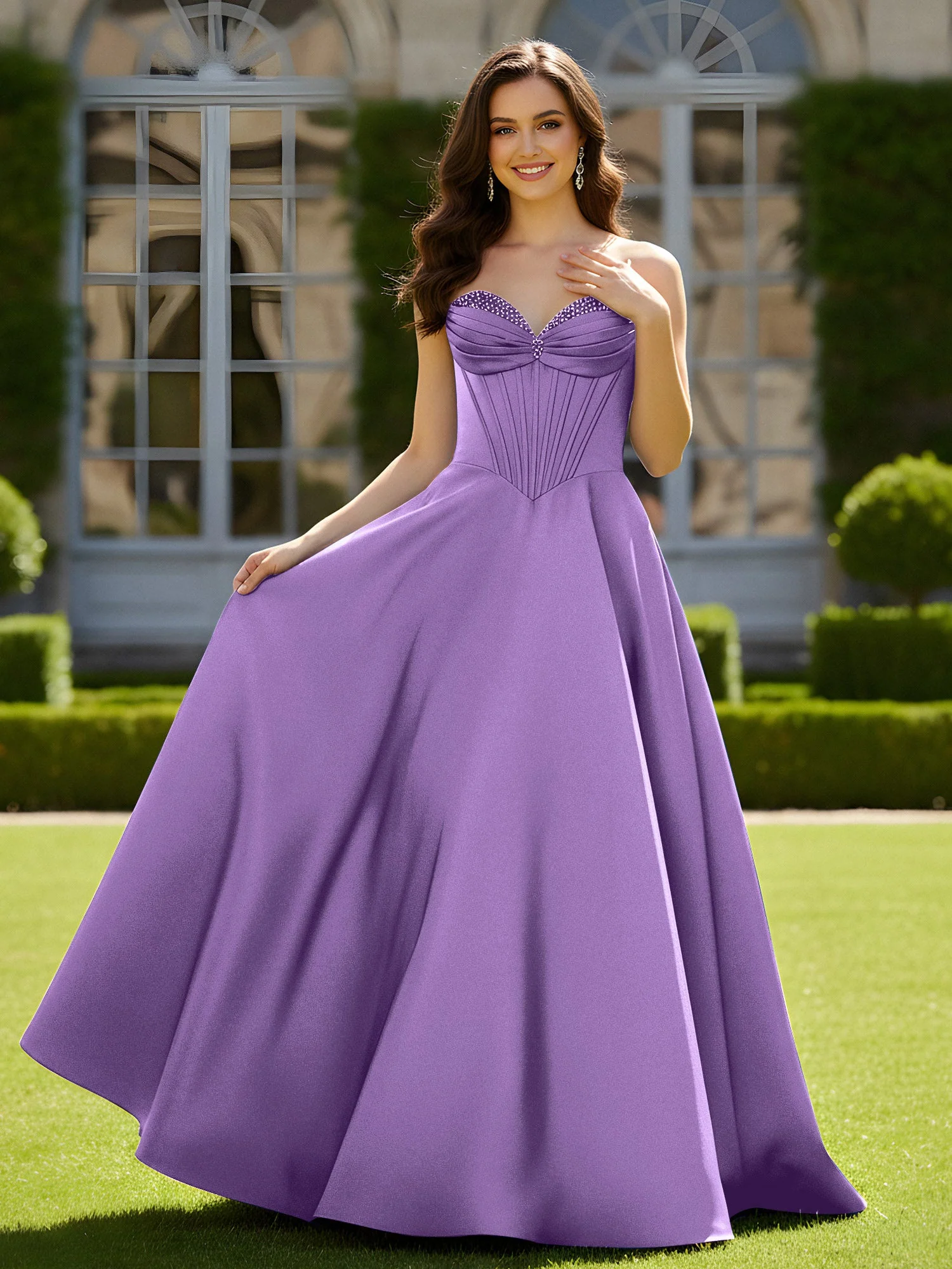 Ärmellos Schleppe Satin Spitzenoberteil Kleid Tahiti