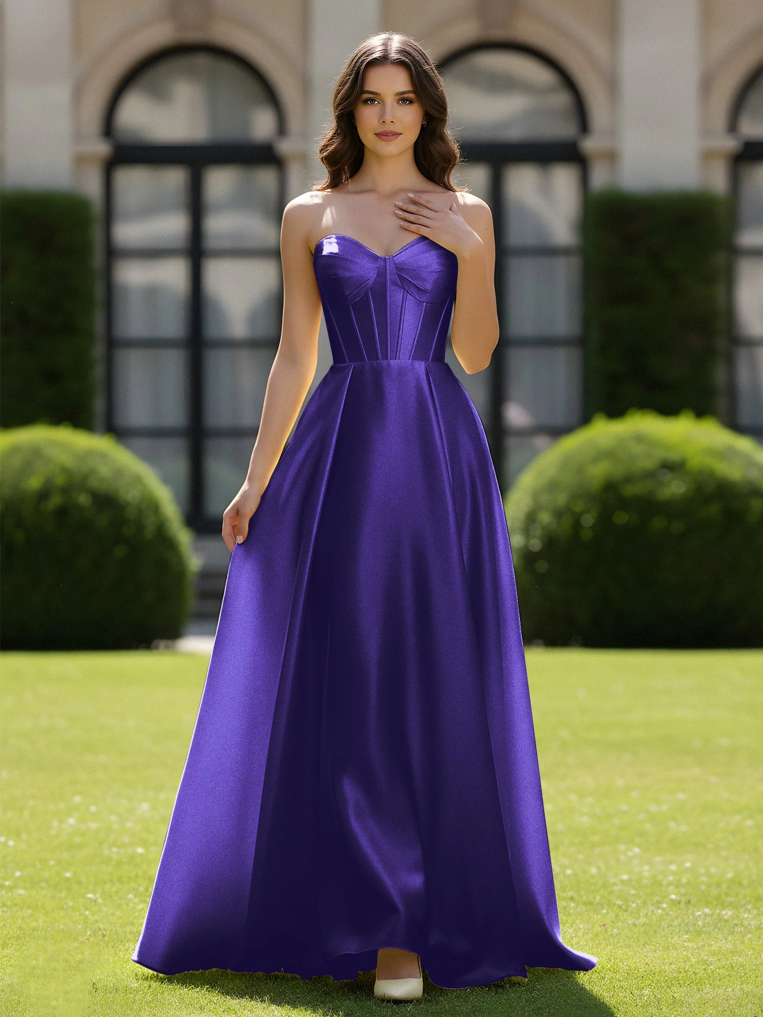 A-Linie Herzform Satin Reißverschluss Bodenlang Kleid Regentschaft