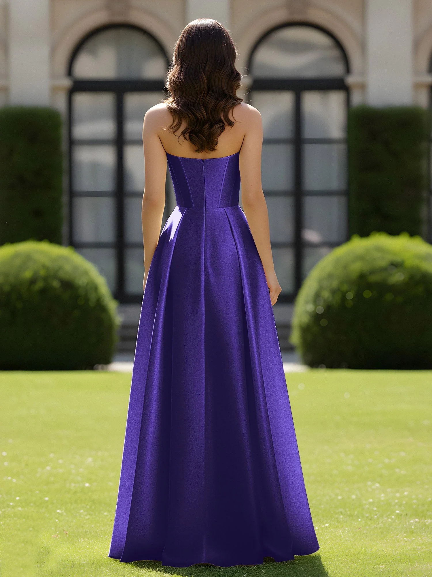A-Linie Herzform Satin Reißverschluss Bodenlang Kleid Regentschaft - Image 2