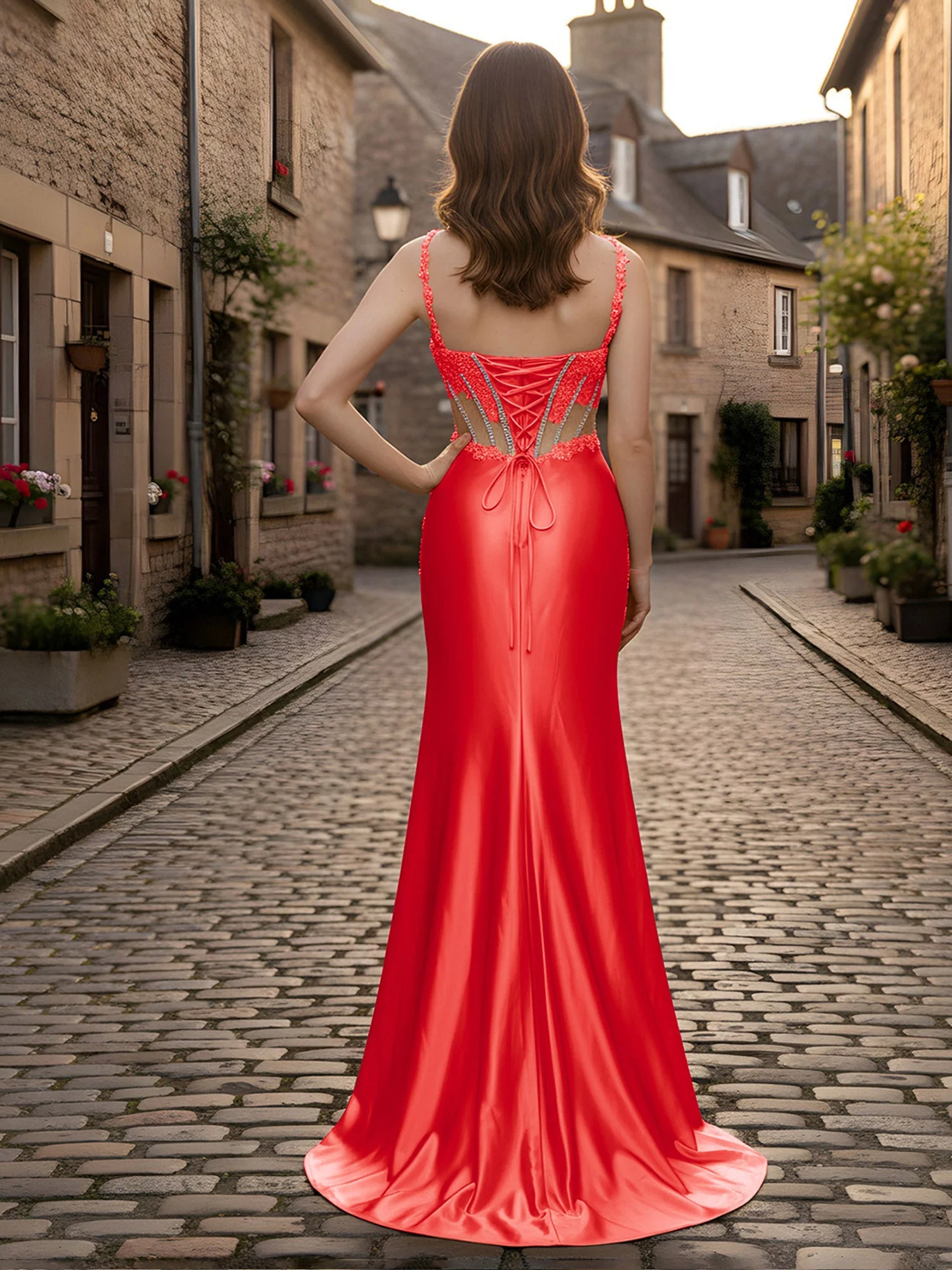 Herzform Spitze Pailletten Etui Kleid mit Schlitz Rot - Image 2
