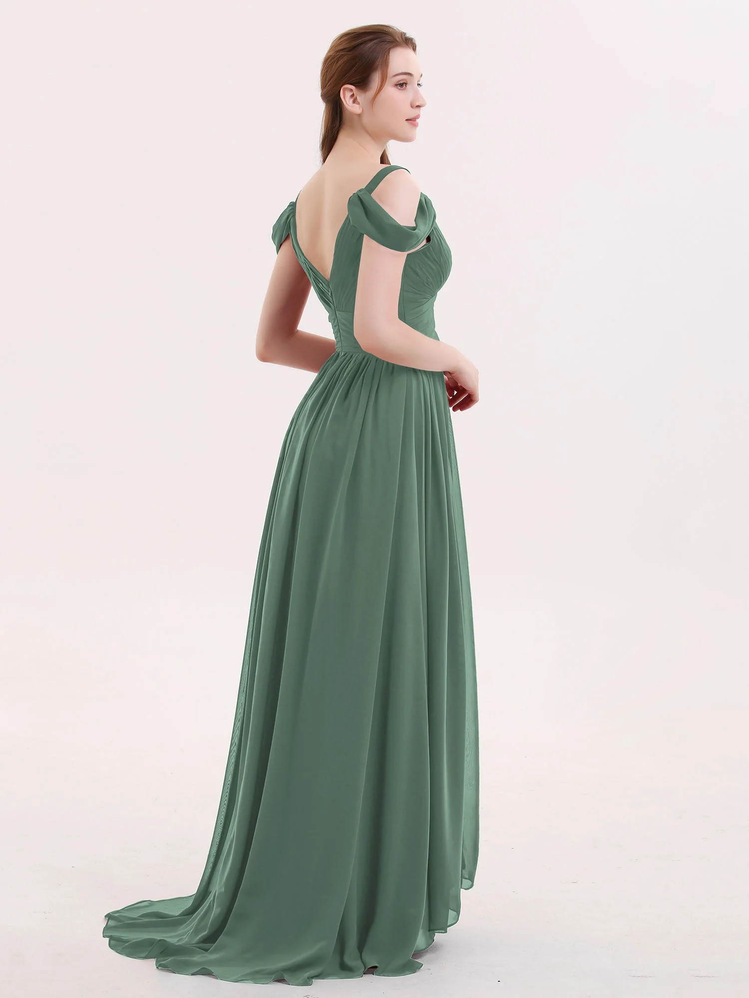 Tief V-Ausschnitt Sexy Chiffon Kleid mit Schlitz Eukalyptus - Image 2