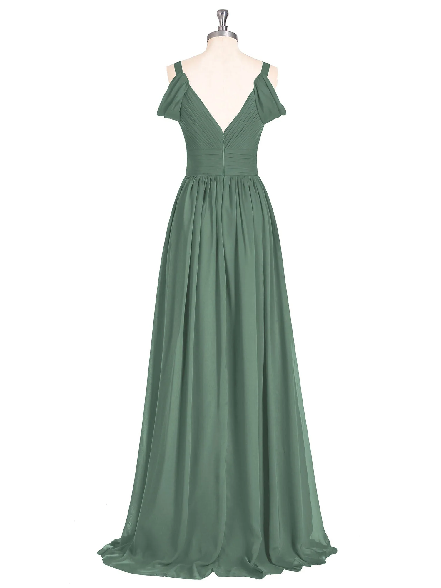Tief V-Ausschnitt Sexy Chiffon Kleid mit Schlitz Eukalyptus - Image 5