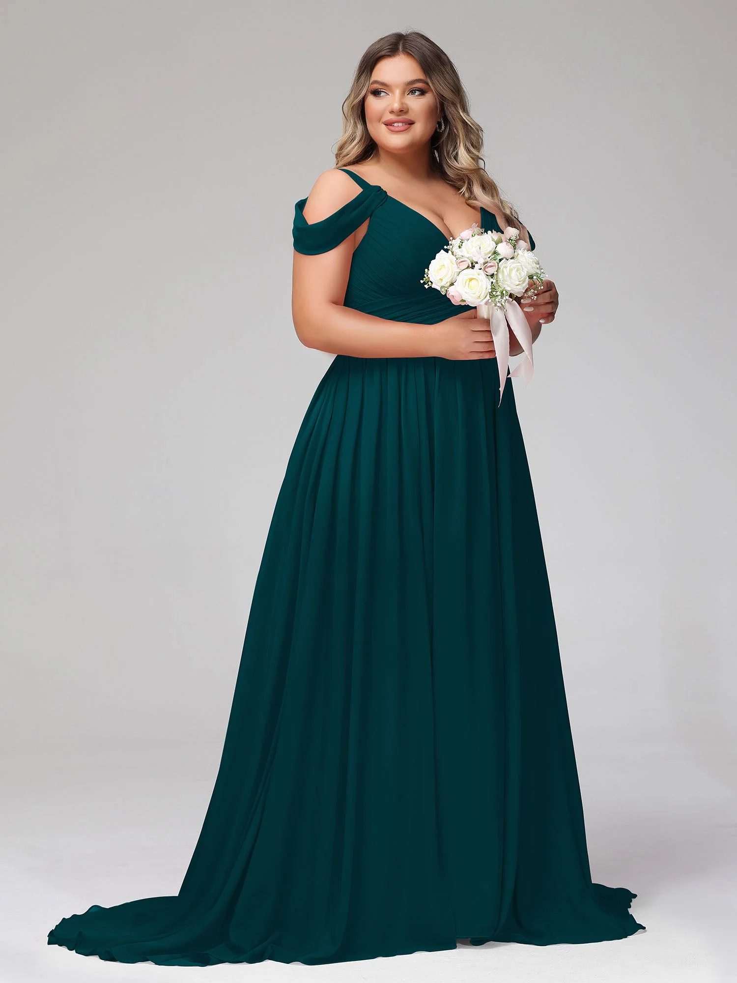 Tief V-Ausschnitt Sexy Chiffon Kleid mit Schlitz Kieferngrün - Image 11