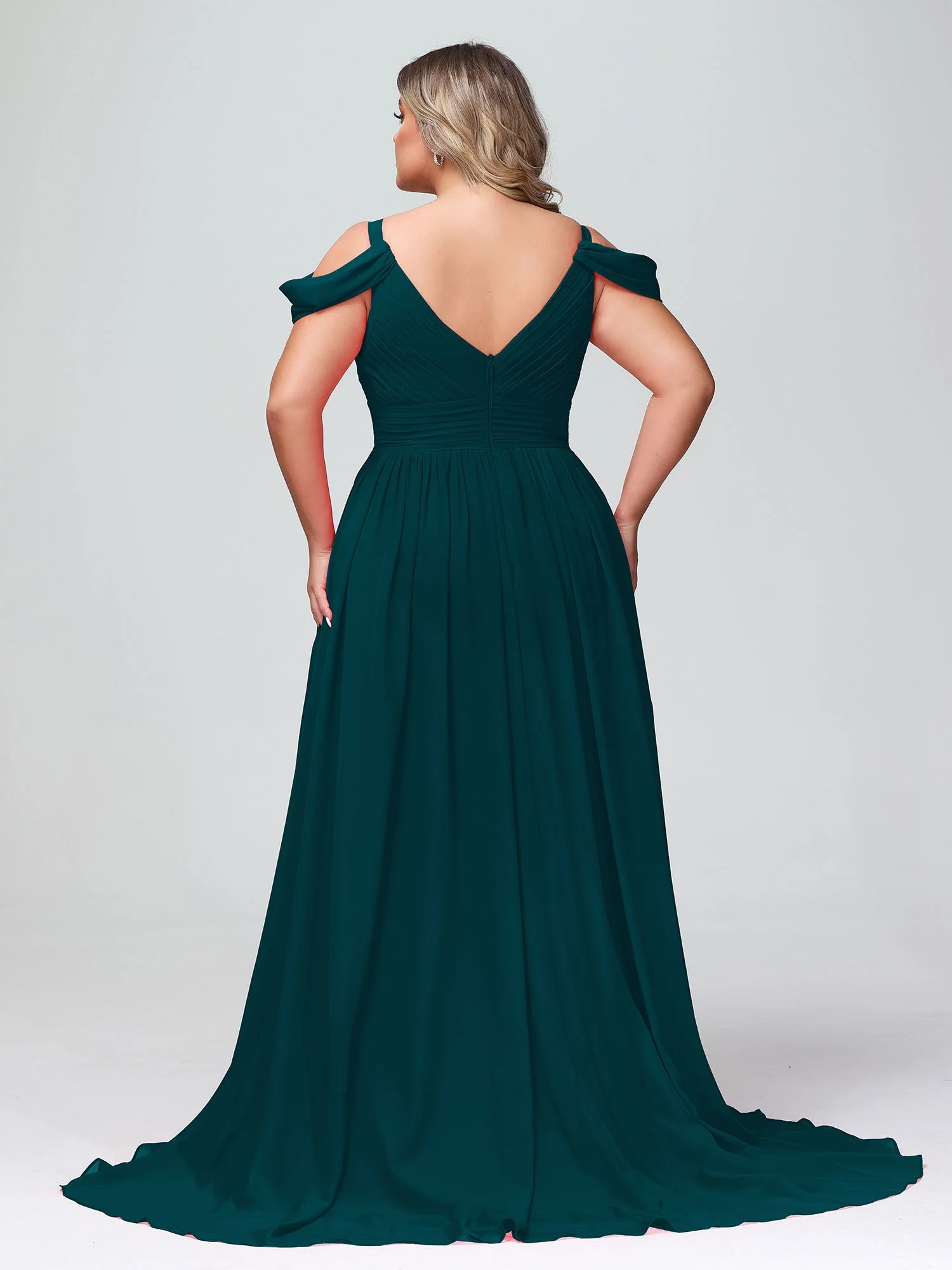 Tief V-Ausschnitt Sexy Chiffon Kleid mit Schlitz Kieferngrün - Image 8