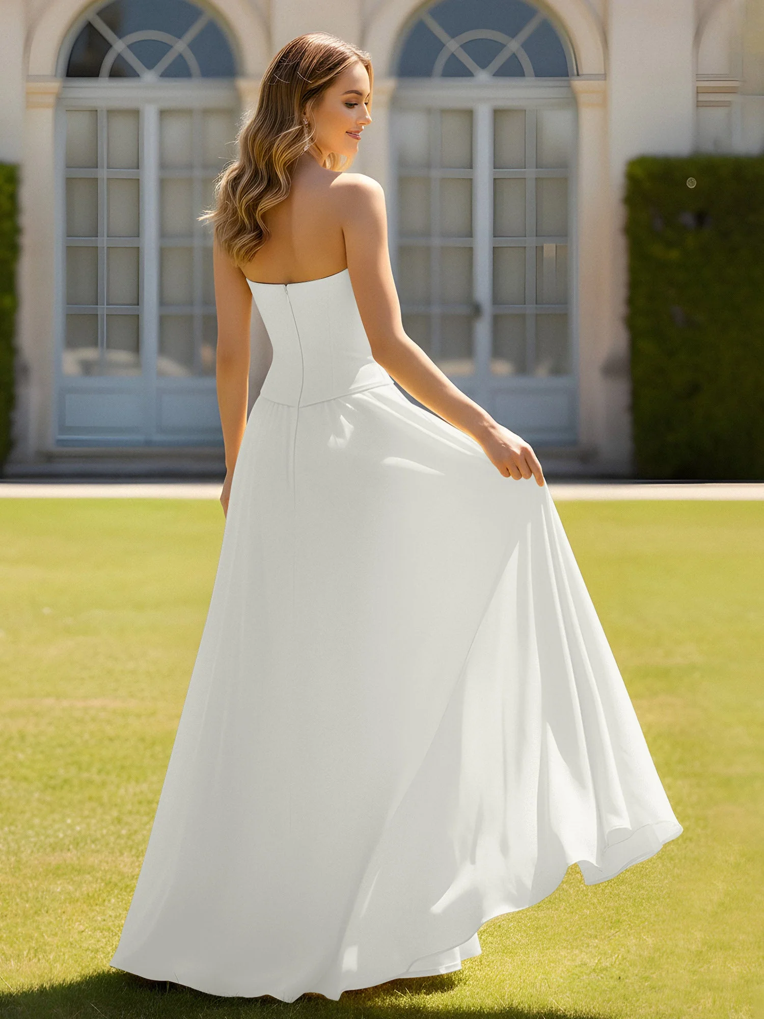 A-Linie Herzform Chiffon Minimal Ballkleid Elfenbein - Image 2