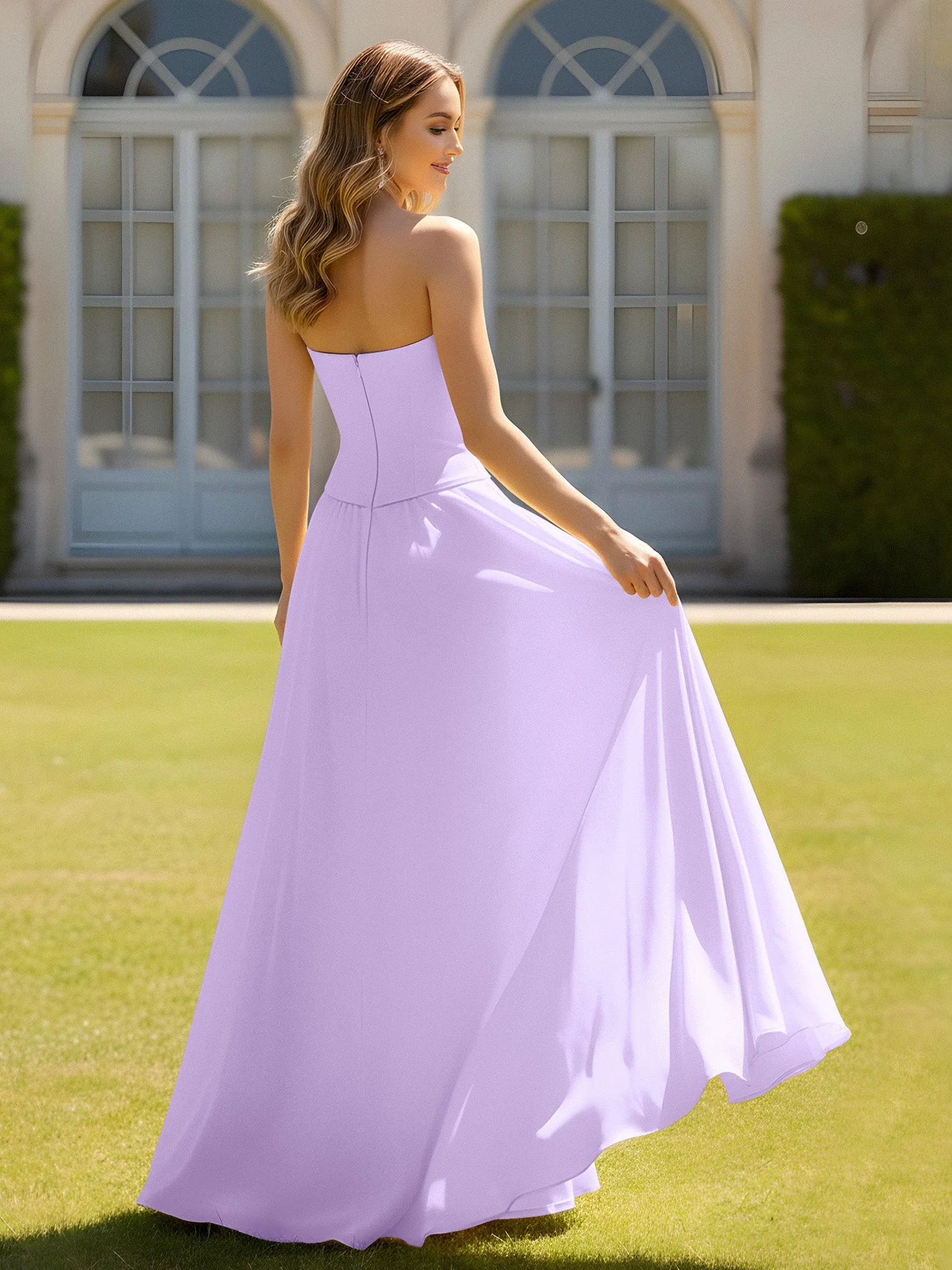 A-Linie Herzform Chiffon Minimal Ballkleid Lila - Image 2
