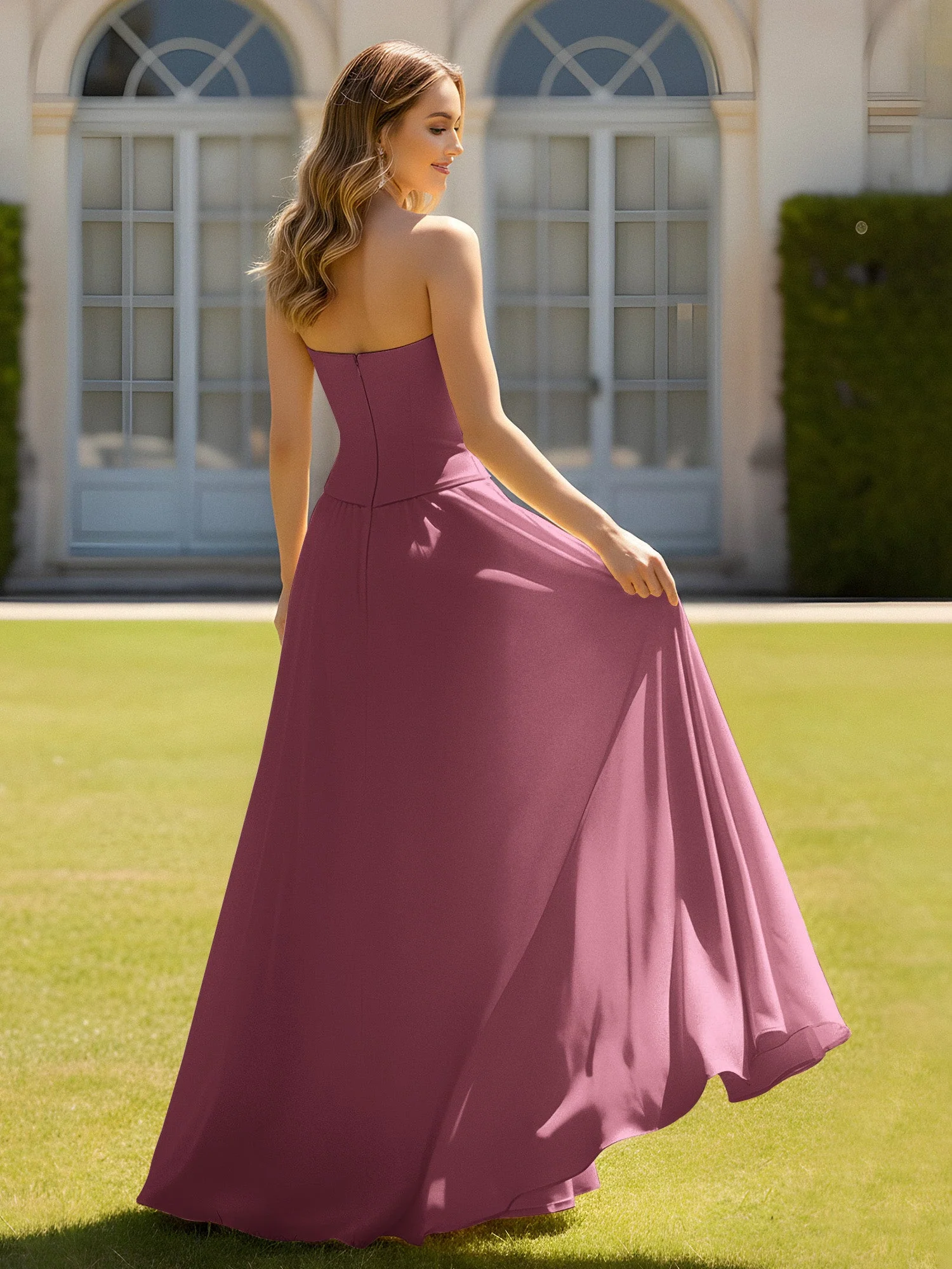A-Linie Herzform Chiffon Minimal Ballkleid Maulbeere - Image 2
