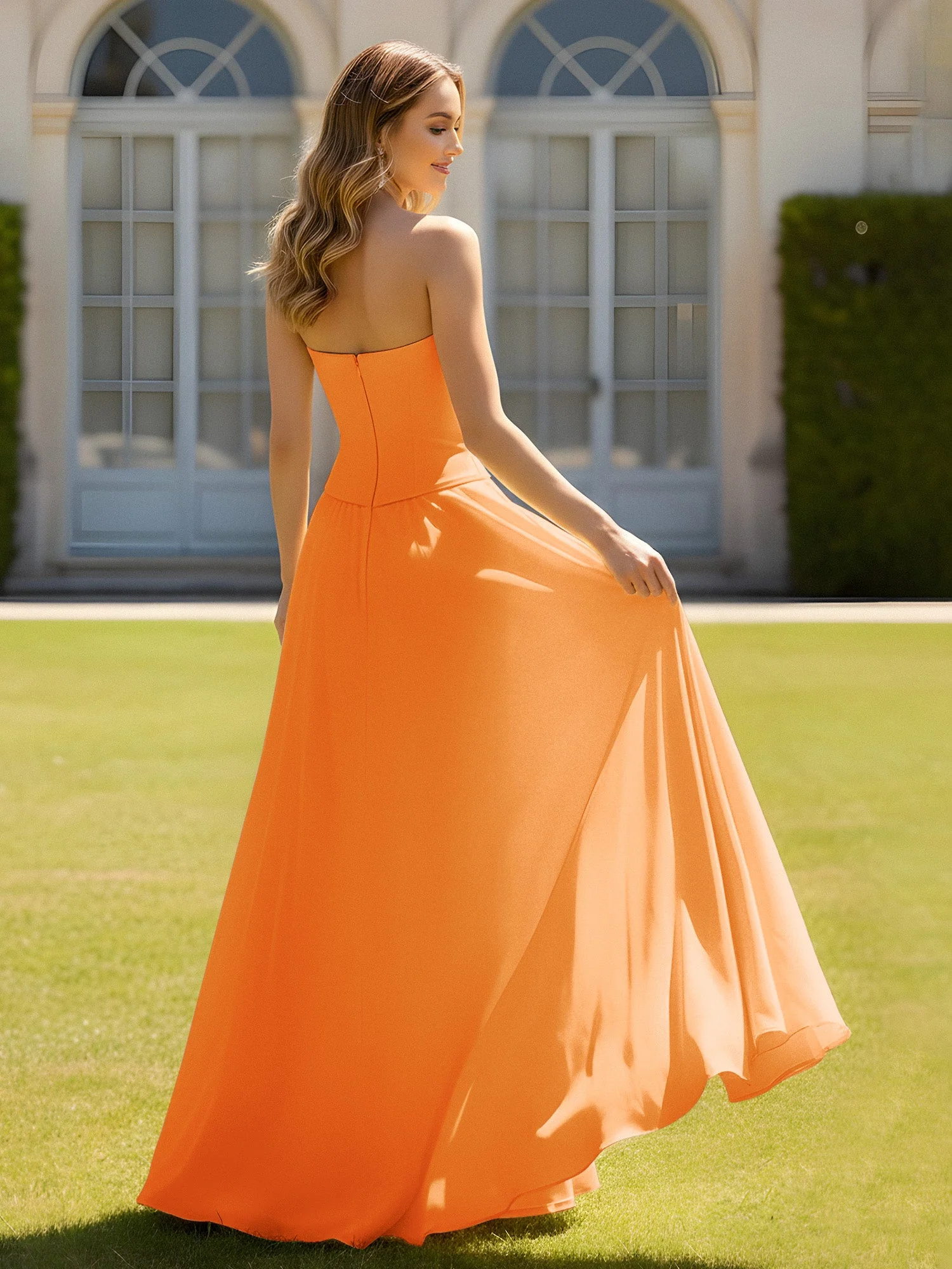 A-Linie Herzform Chiffon Minimal Ballkleid Orange - Image 2