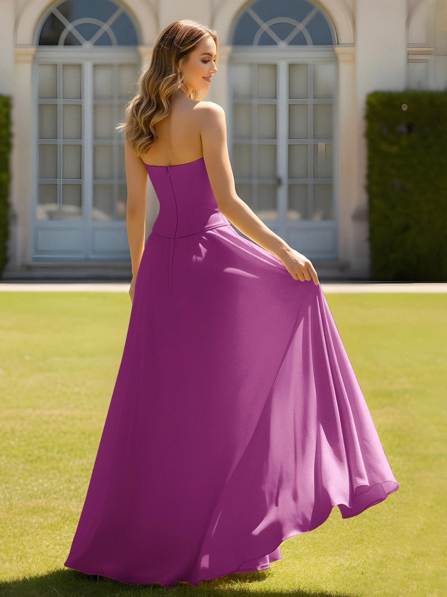 A-Linie Herzform Chiffon Minimal Ballkleid Orchidee - Image 2