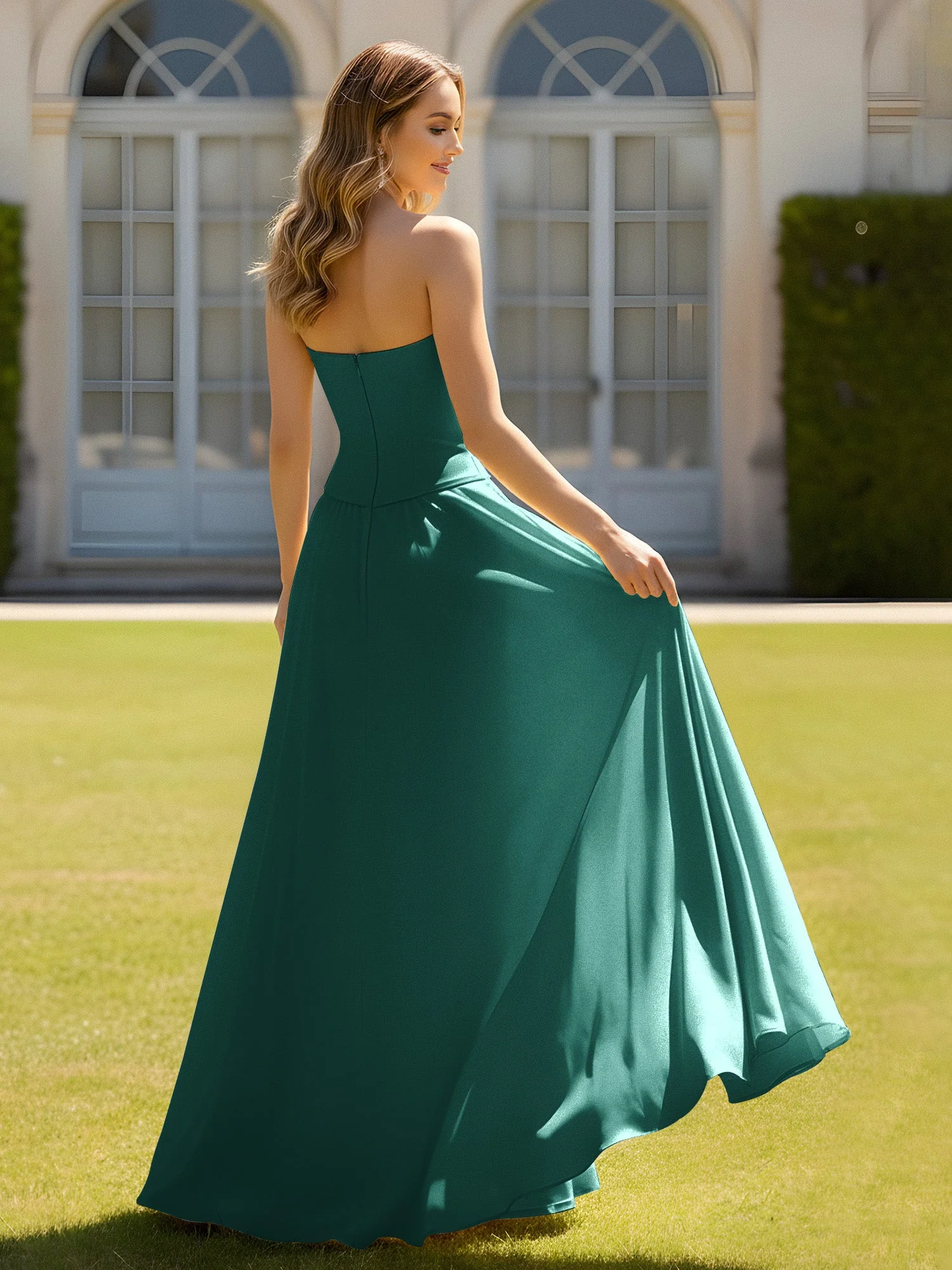A-Linie Herzform Chiffon Minimal Ballkleid Pfau - Image 2