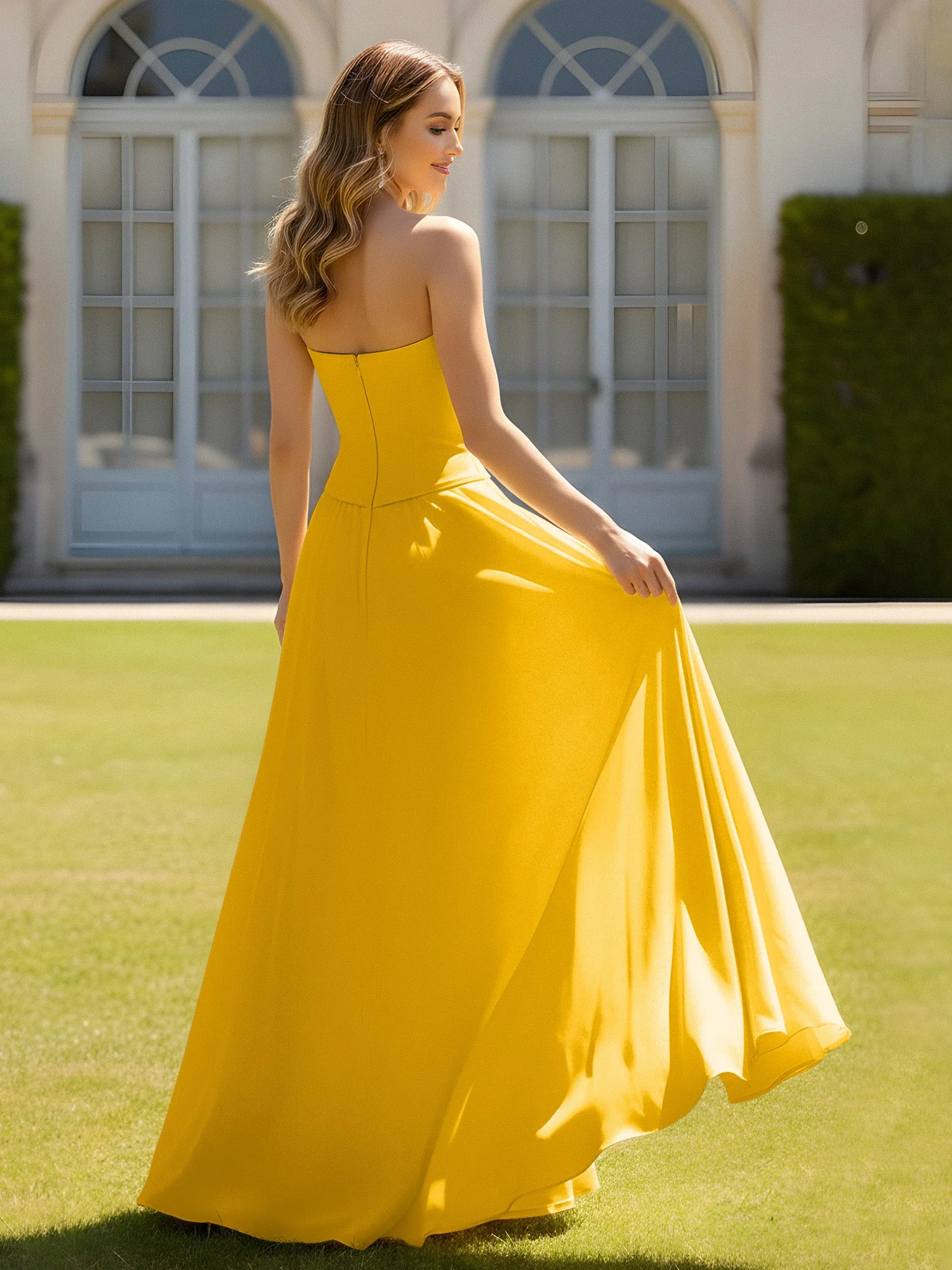 A-Linie Herzform Chiffon Minimal Ballkleid Ringelblume - Image 2