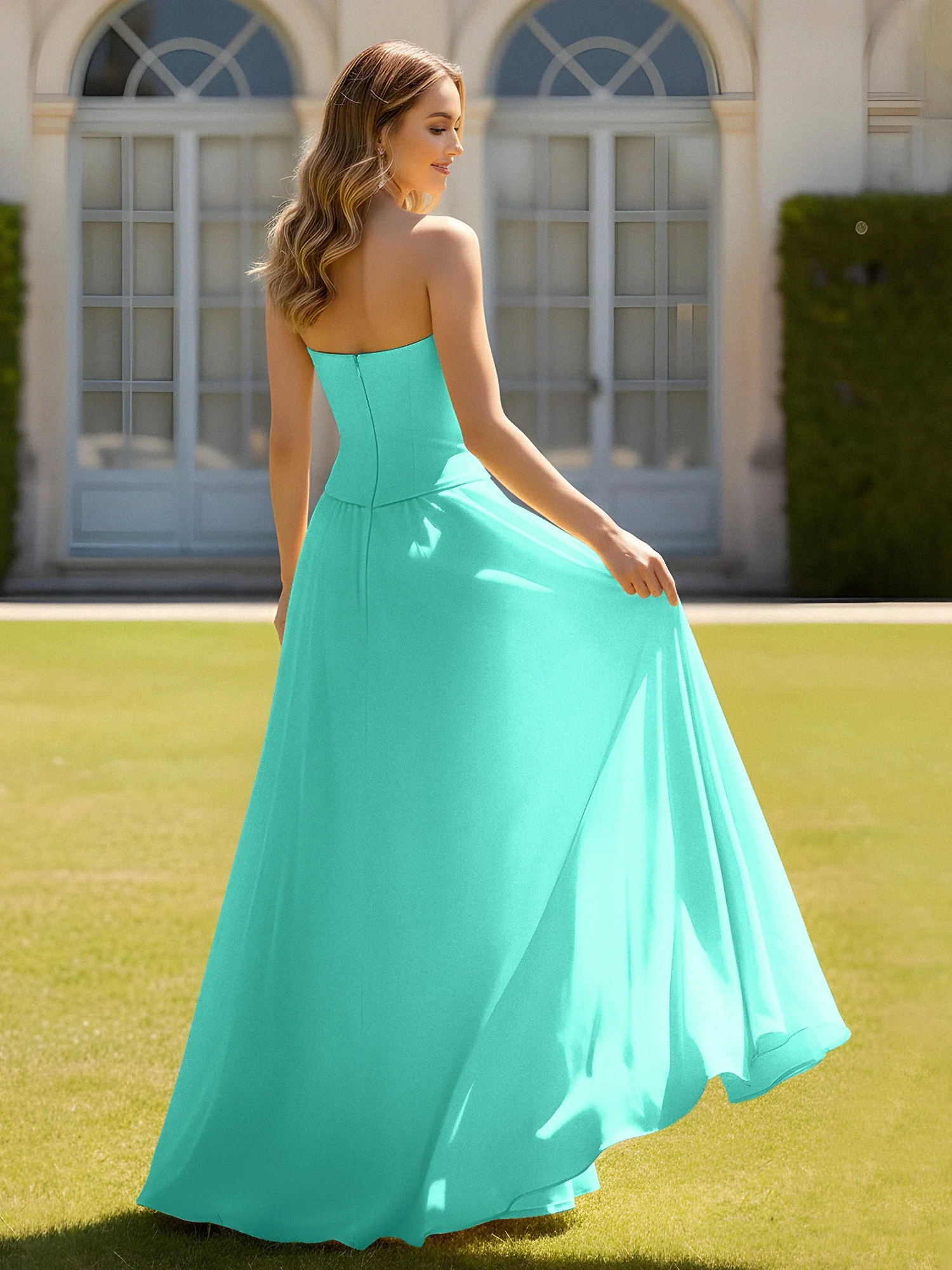 A-Linie Herzform Chiffon Minimal Ballkleid Spa - Image 2