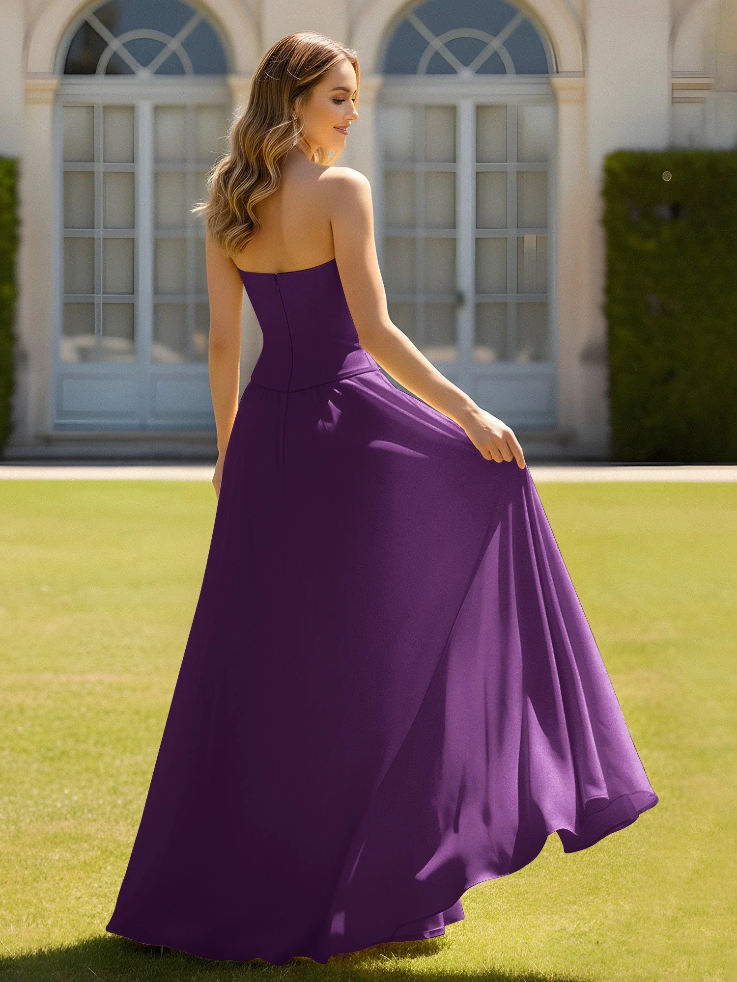 A-Linie Herzform Chiffon Minimal Ballkleid Traube - Image 2
