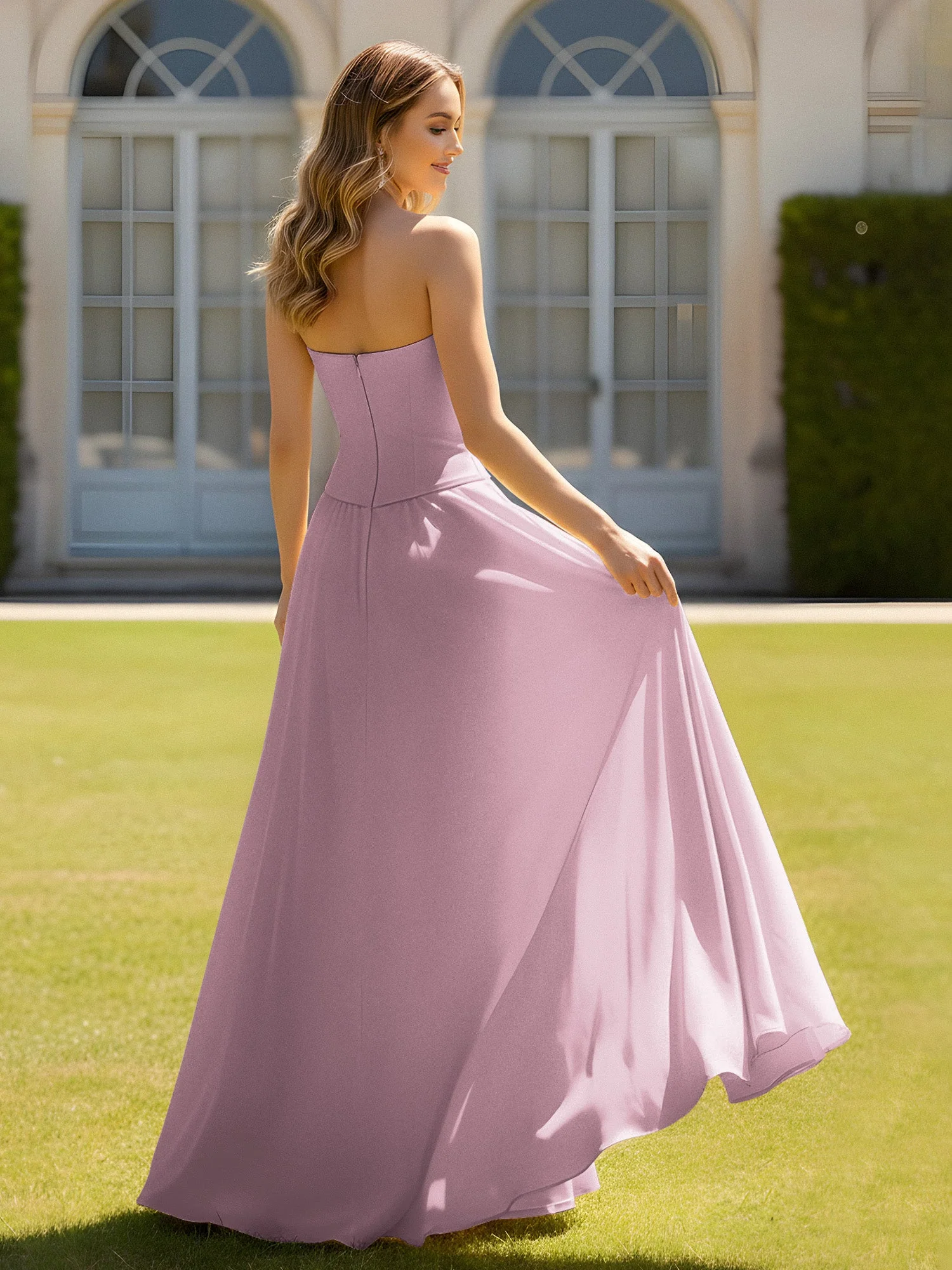 A-Linie Herzform Chiffon Minimal Ballkleid Vintage Mauve - Image 2