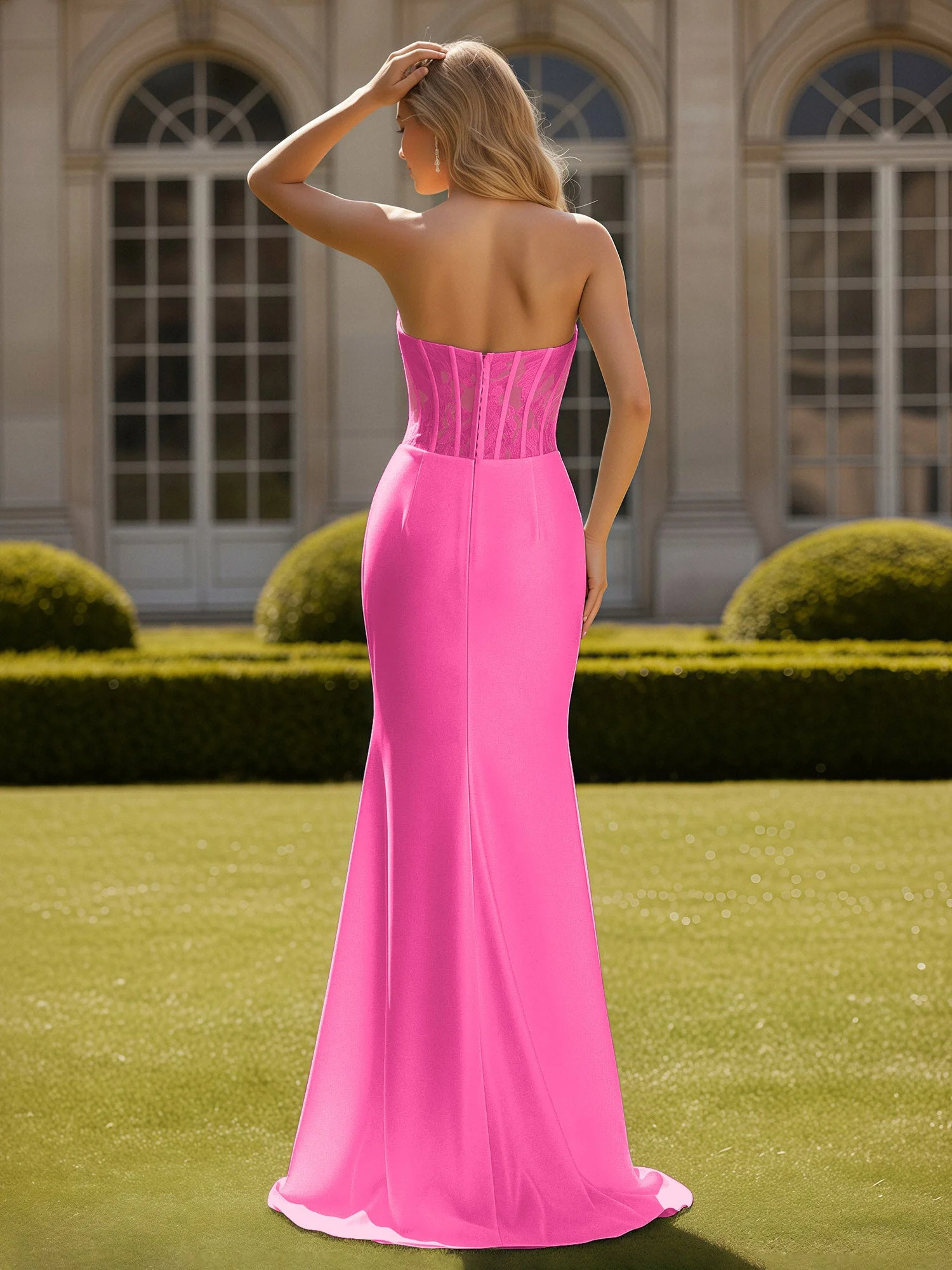Meerjungfrau Spitze Herzform Plissee Ballkleid mit Schlitz Azalee - Image 2