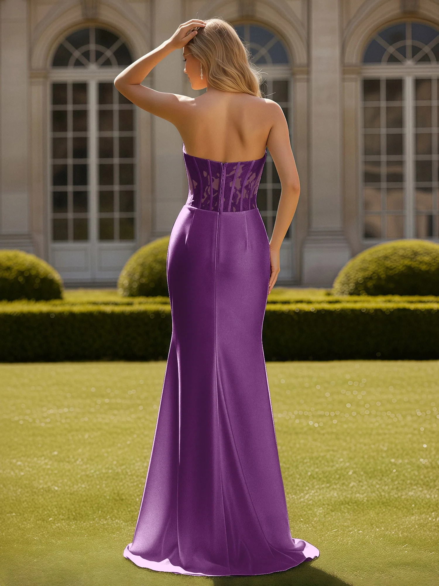 Meerjungfrau Spitze Herzform Plissee Ballkleid mit Schlitz Traube - Image 2