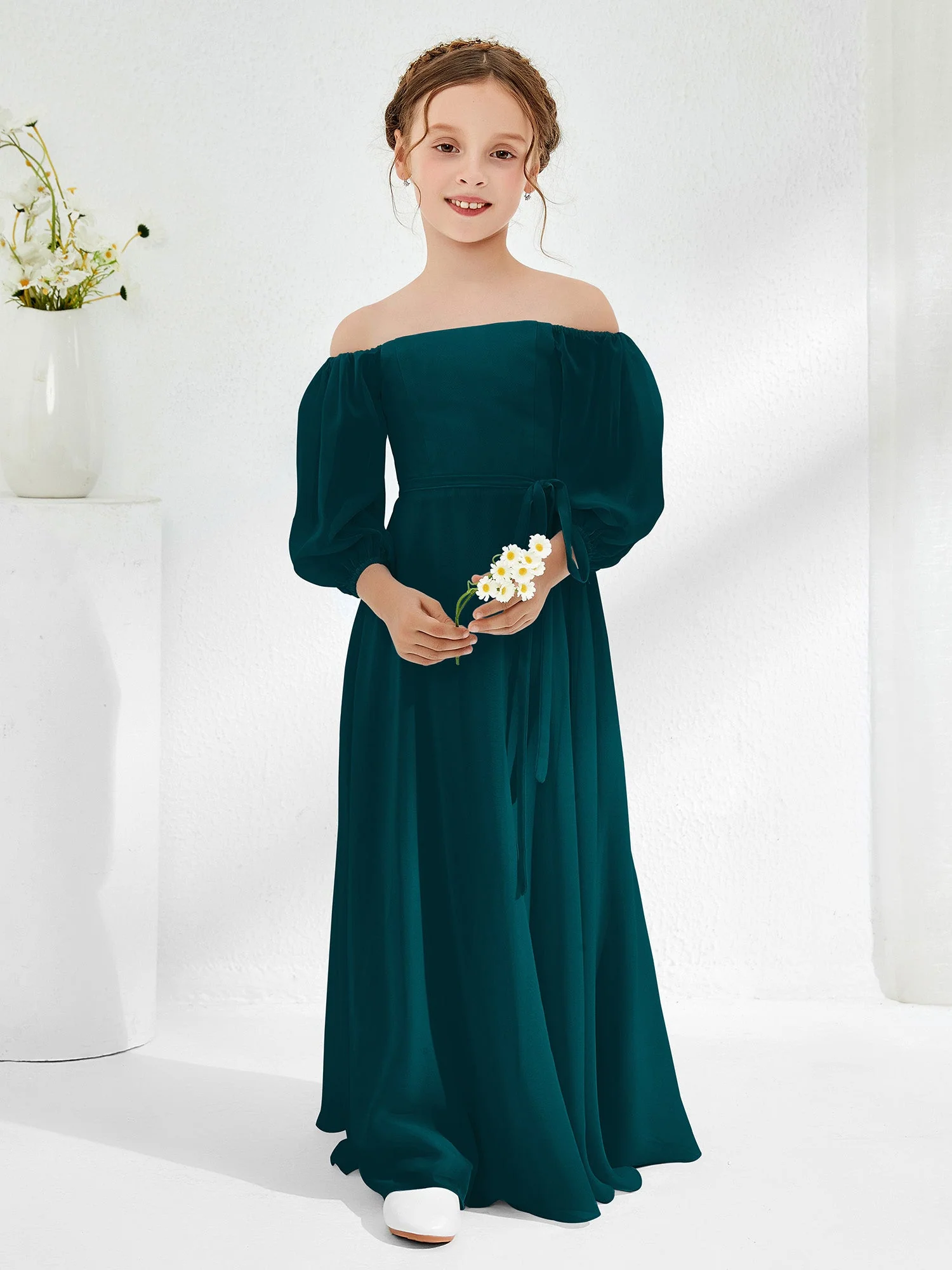 Trägerlos Bodenlang Chiffon Junge Brautjungfernkleider Kieferngrün