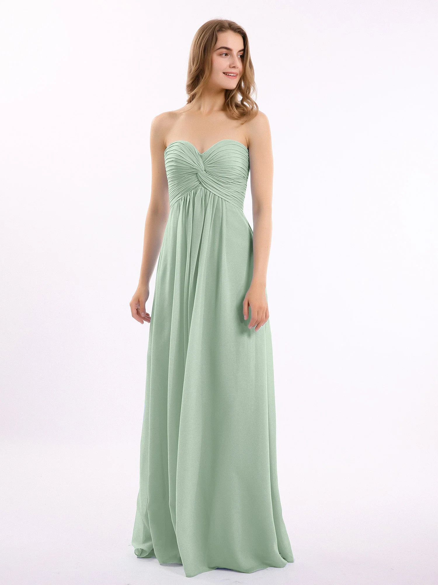 Trägerloser Empire Ausschnitt Chiffon Kleid mit Herz-Ausschnitt Agavengrün