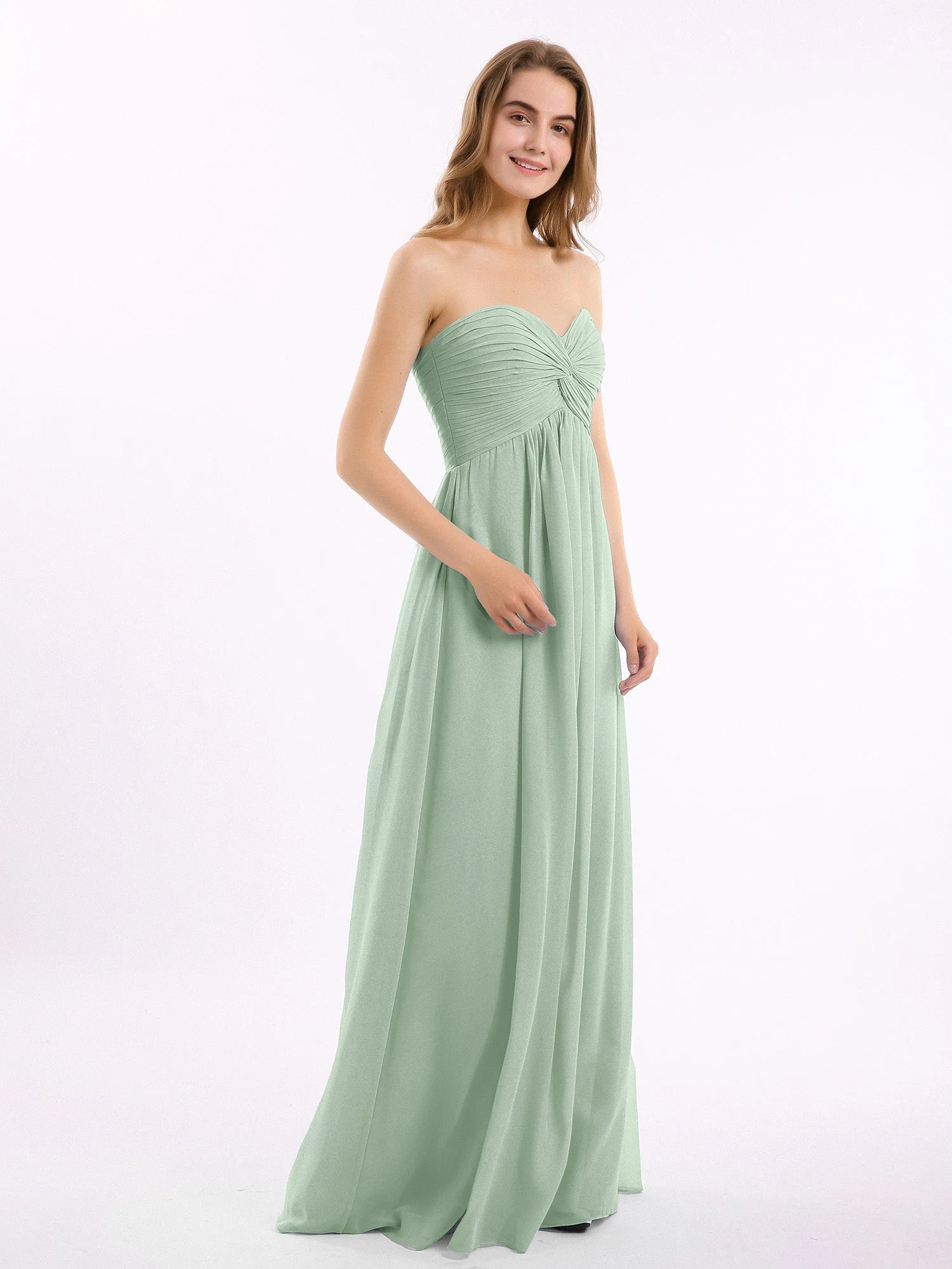Trägerloser Empire Ausschnitt Chiffon Kleid mit Herz-Ausschnitt Agavengrün - Image 3