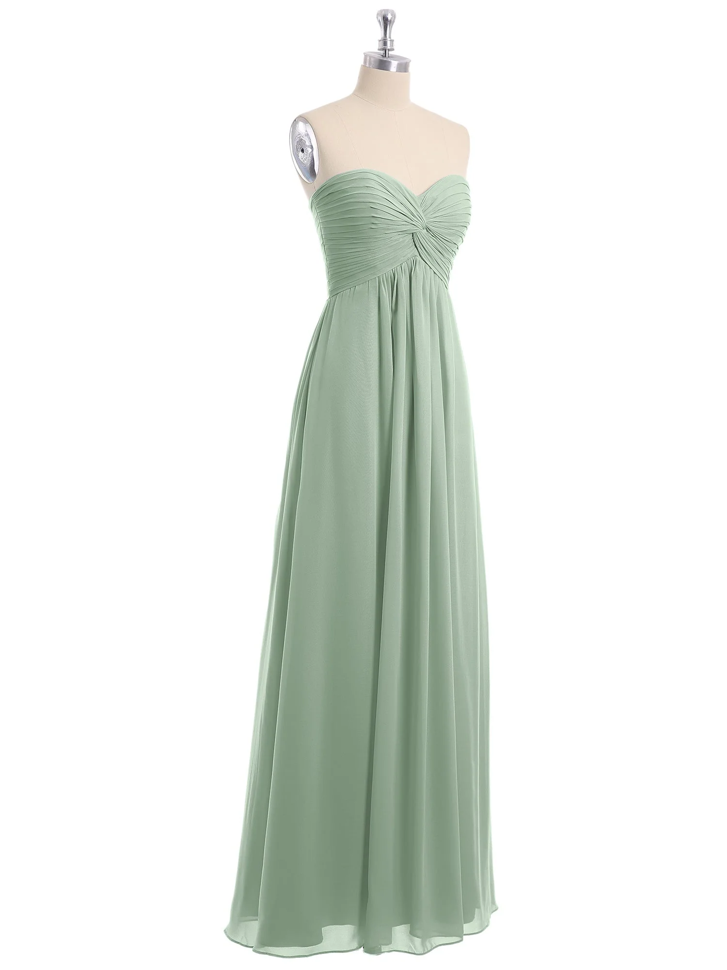 Trägerloser Empire Ausschnitt Chiffon Kleid mit Herz-Ausschnitt Agavengrün - Image 6