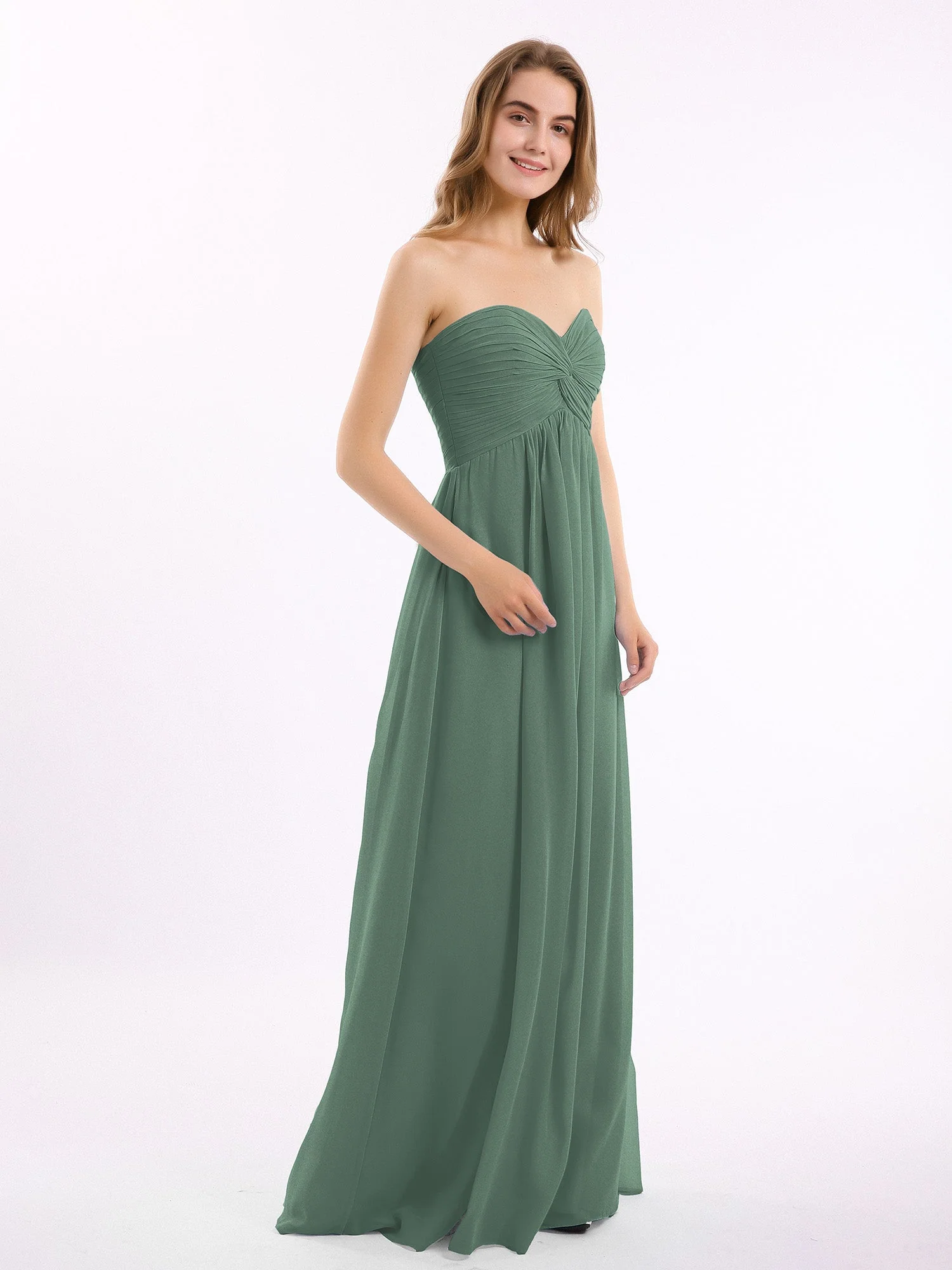 Trägerloser Empire Ausschnitt Chiffon Kleid mit Herz-Ausschnitt Eukalyptus - Image 3