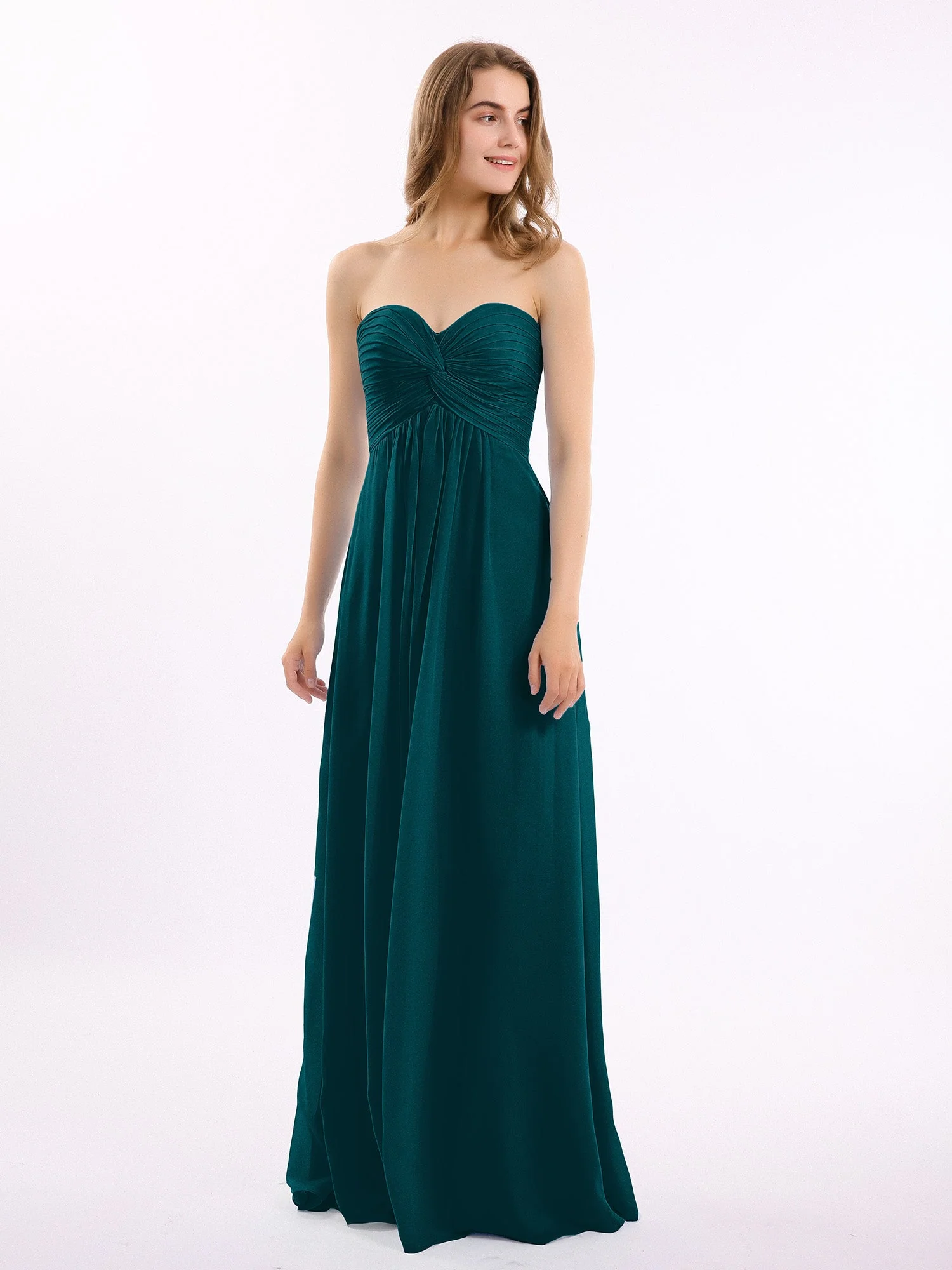 Trägerloser Empire Ausschnitt Chiffon Kleid mit Herz-Ausschnitt Kieferngrün
