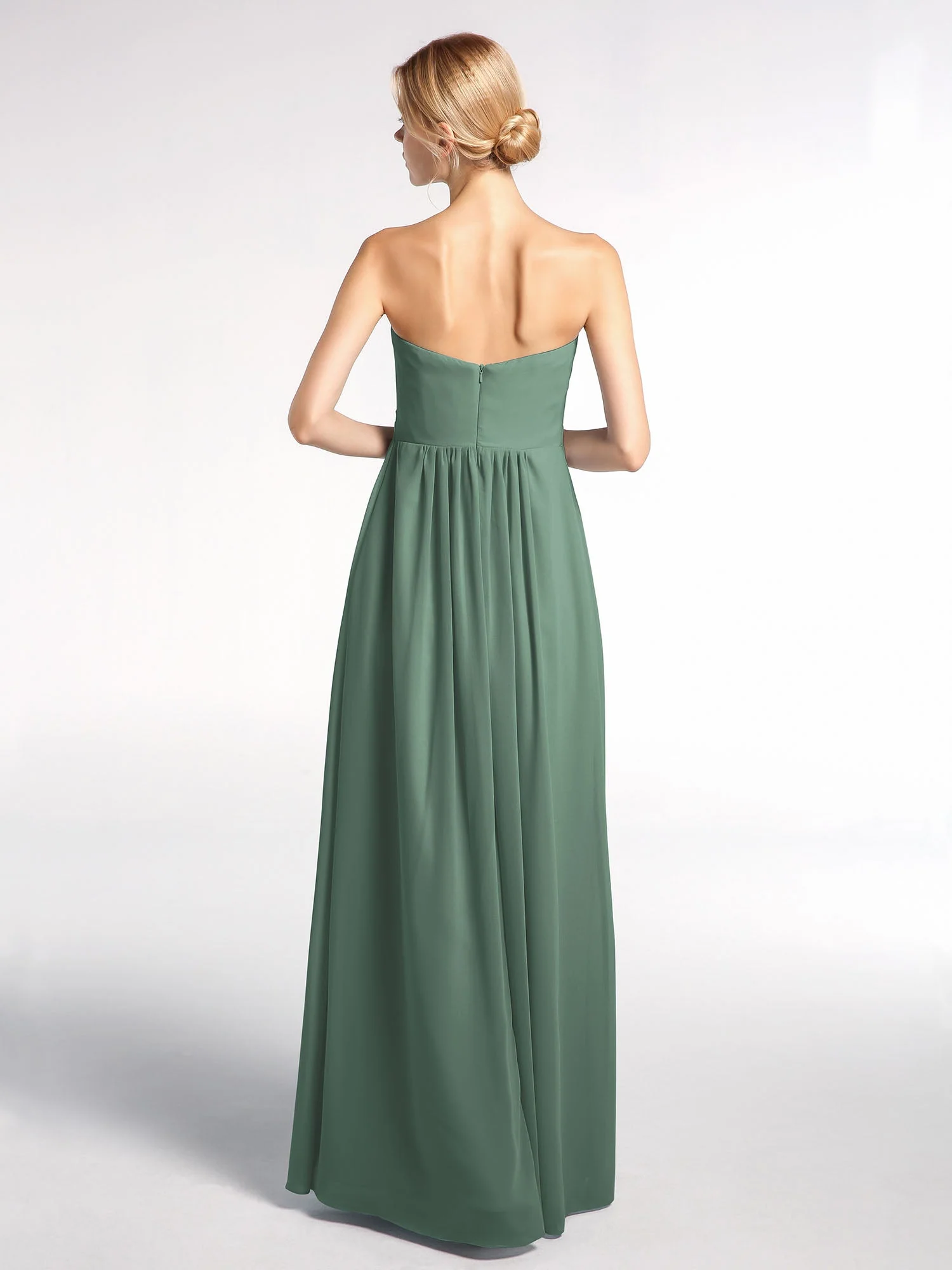 Trägerloses Chiffon Kleid mit Hoher Taille und Taschen Eukalyptus - Image 2