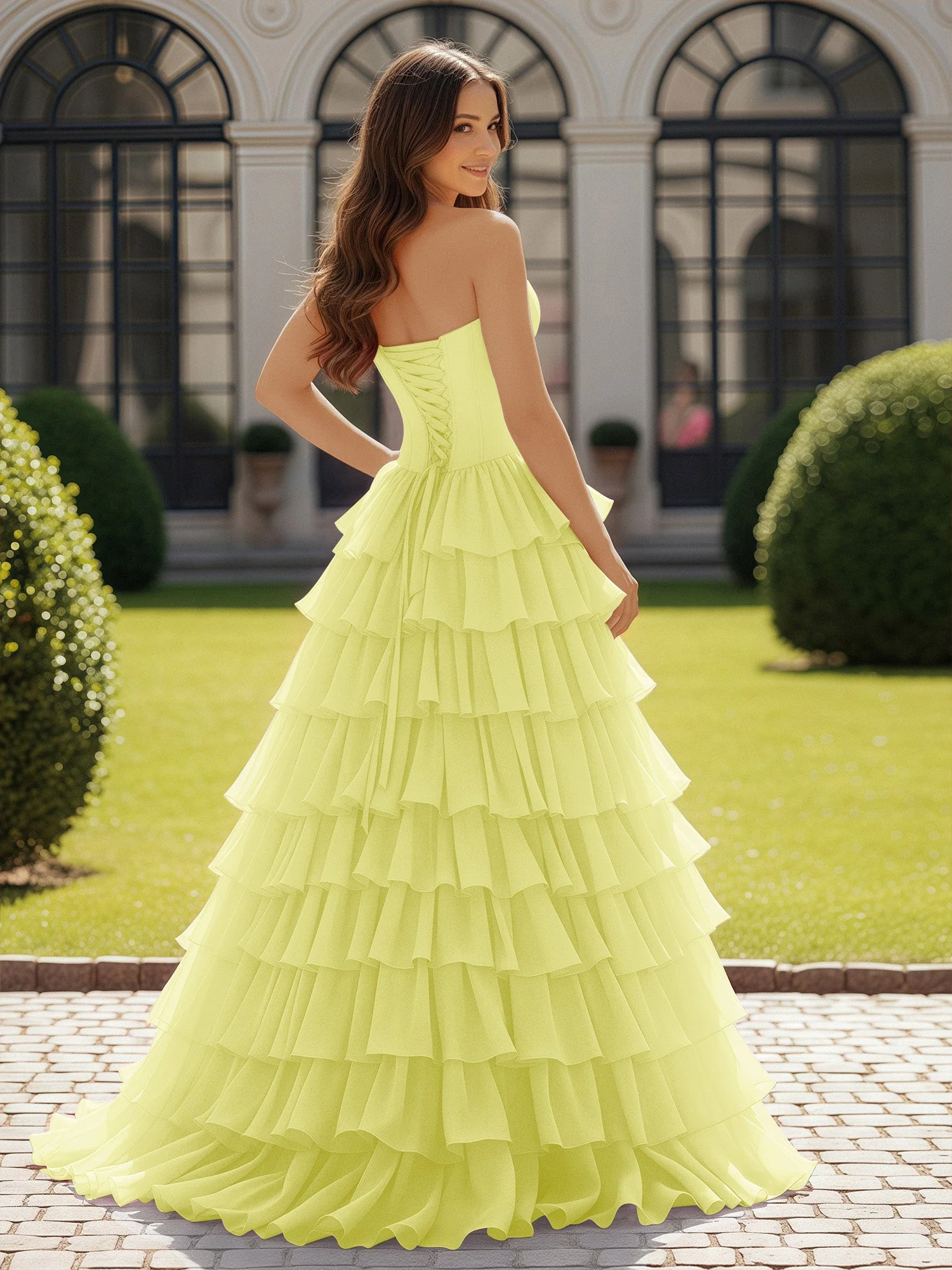 Trägerlos Chiffon Rüschen mit Schleife Ballkleid Narzisse - Image 2