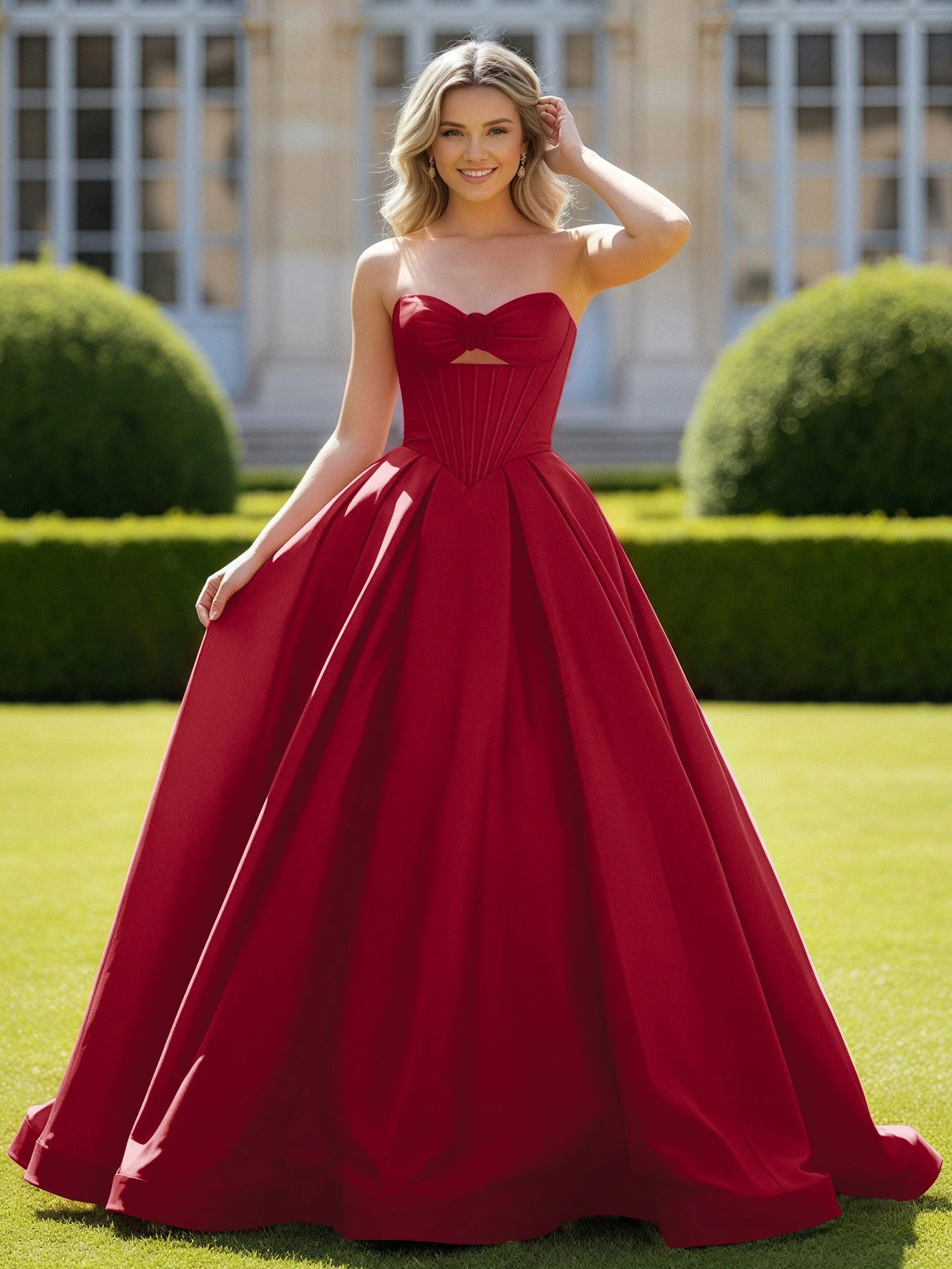 Herzform Satin Ballkleid Zart Spitzenoberteil Ballkleid Burgunderrot