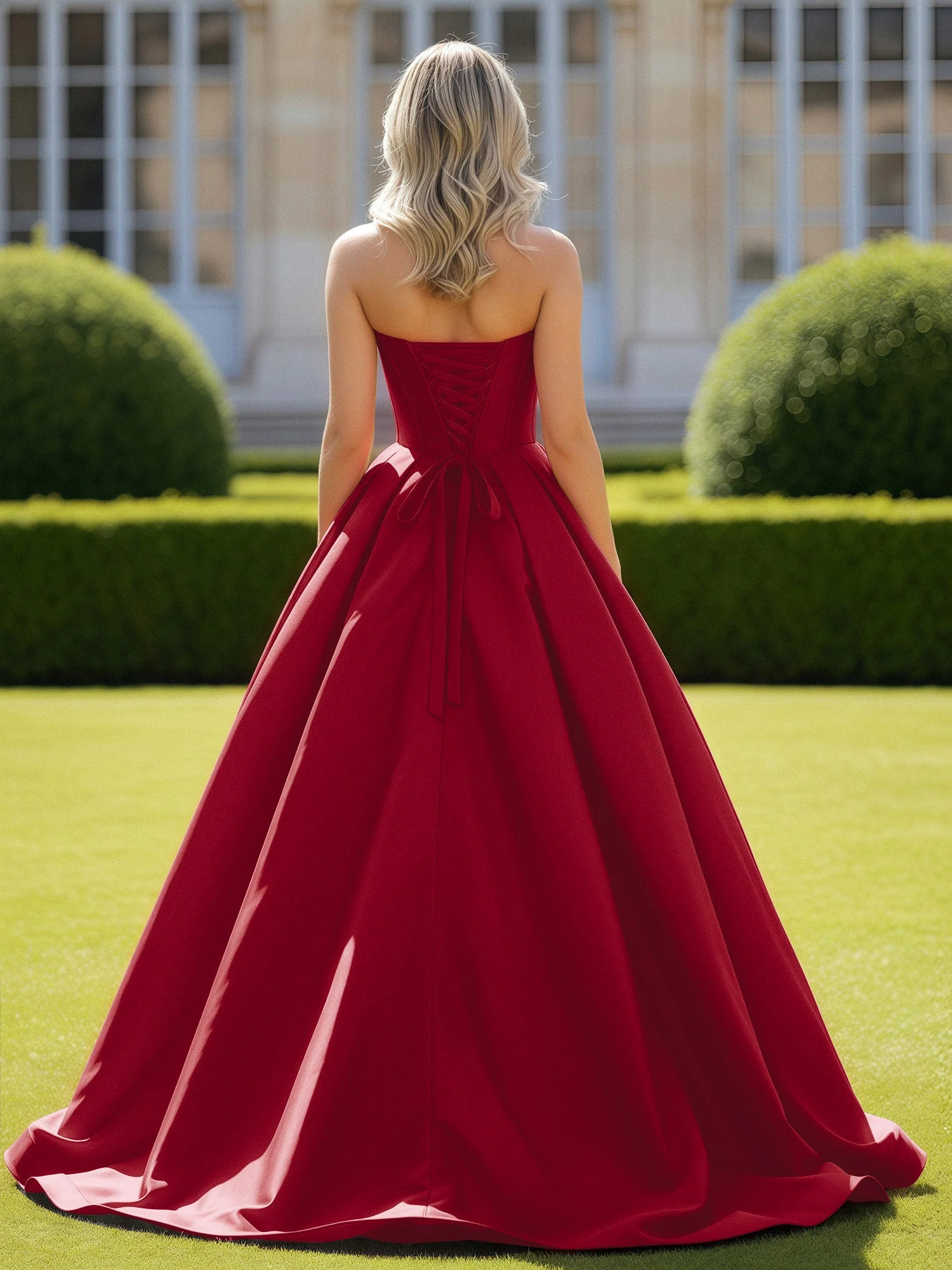Herzform Satin Ballkleid Zart Spitzenoberteil Ballkleid Burgunderrot - Image 2