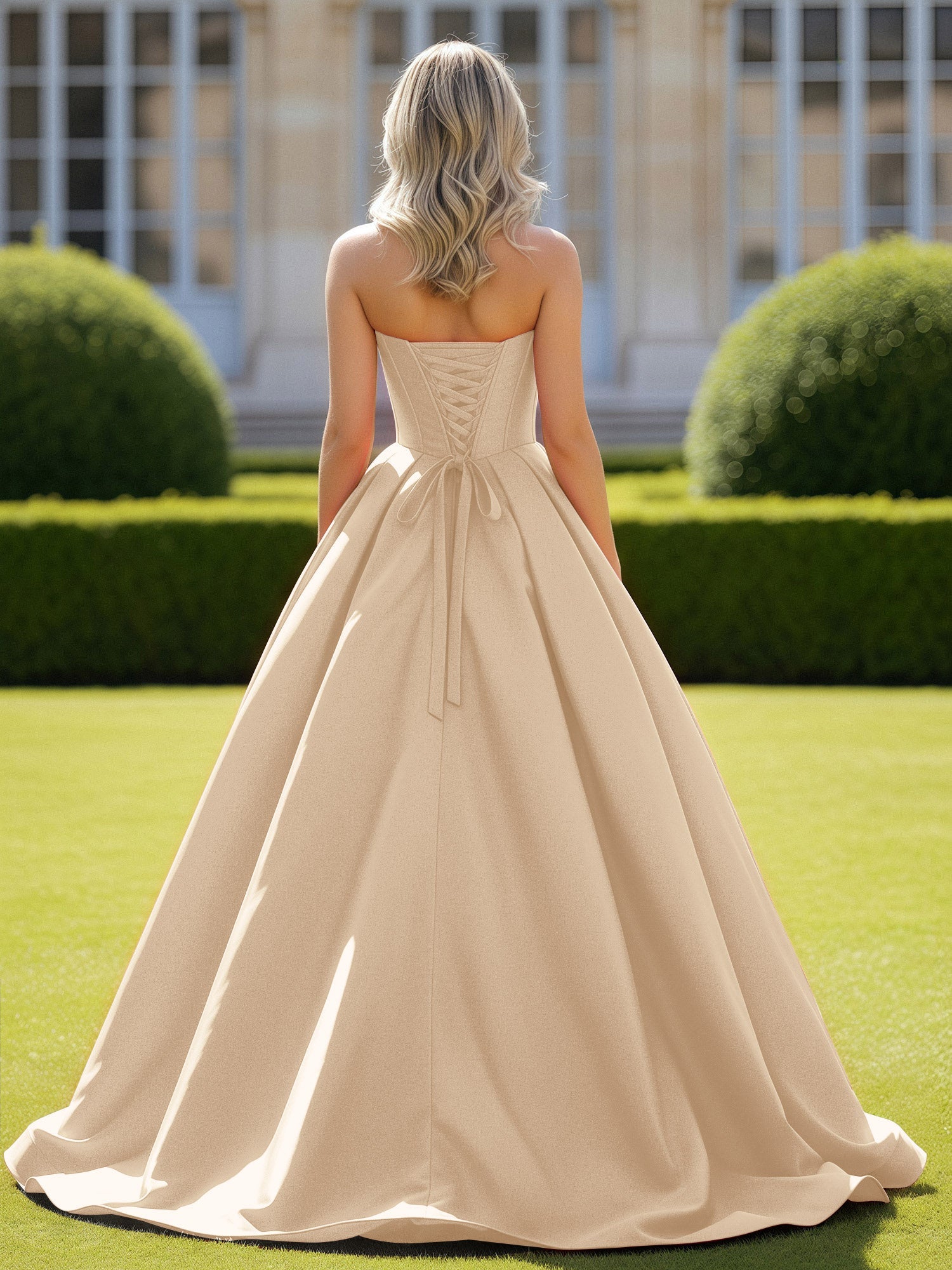Herzform Satin Ballkleid Zart Spitzenoberteil Ballkleid Champagner - Image 2