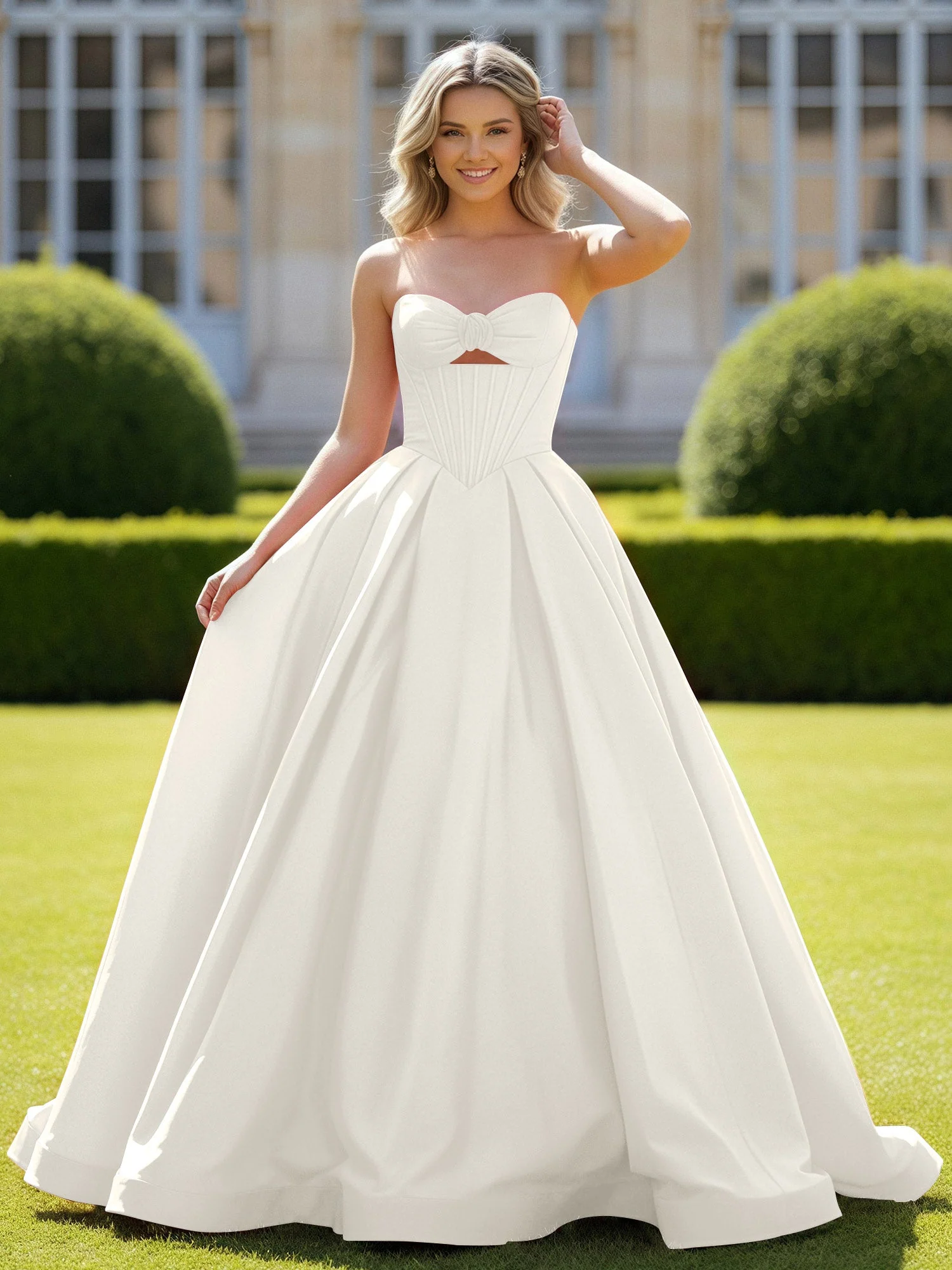 Herzform Satin Ballkleid Zart Spitzenoberteil Ballkleid Elfenbein