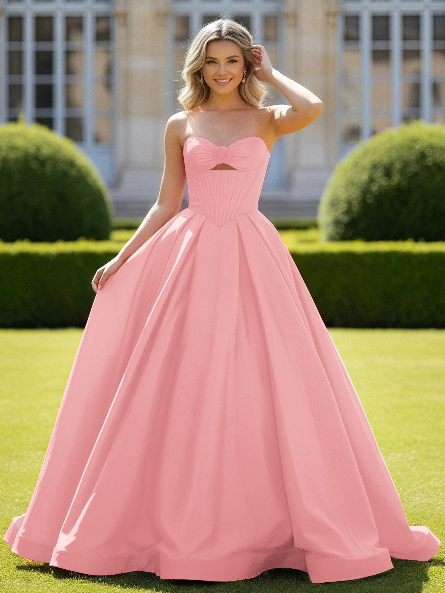 Herzform Satin Ballkleid Zart Spitzenoberteil Ballkleid Flamingo