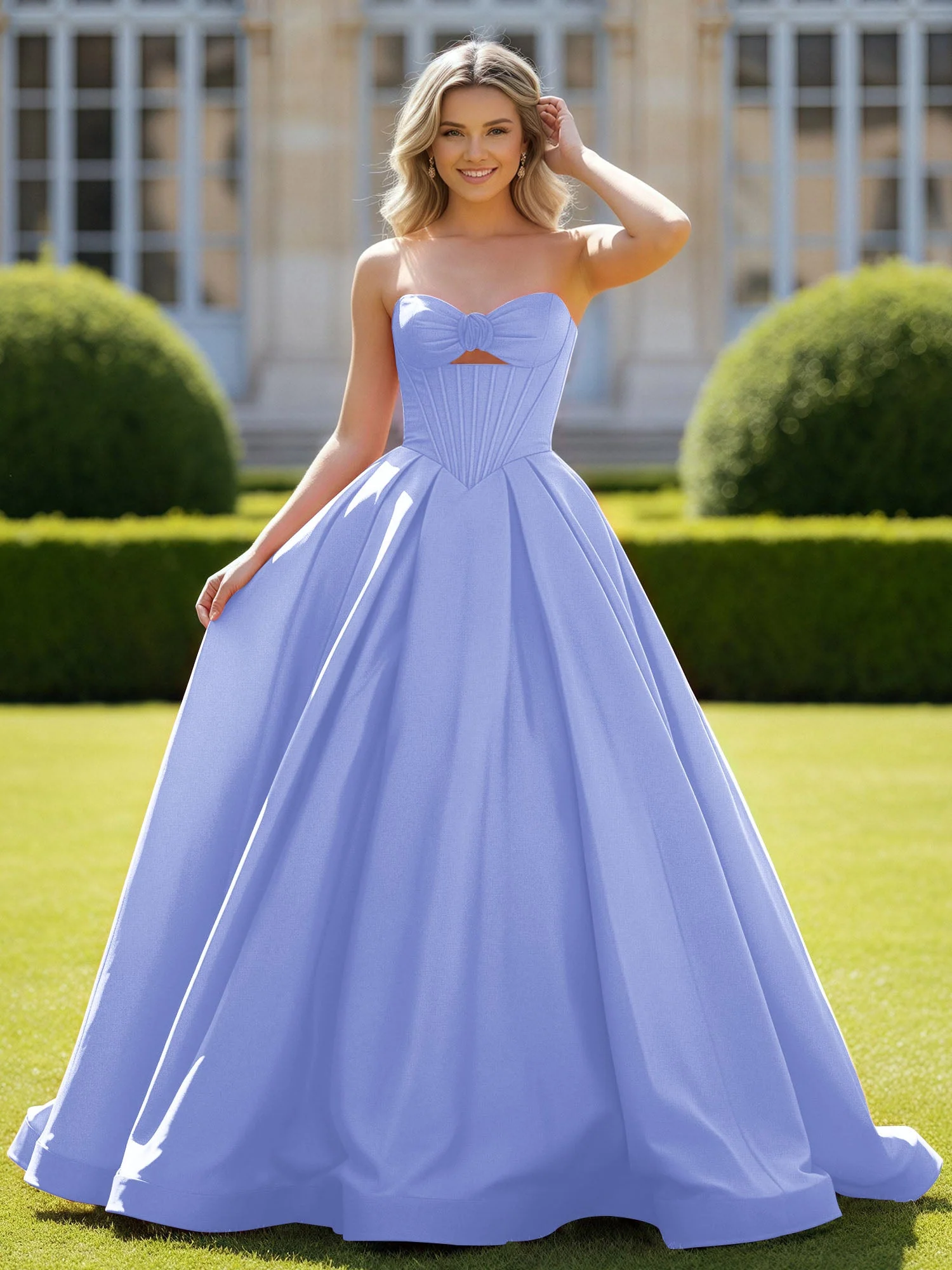 Herzform Satin Ballkleid Zart Spitzenoberteil Ballkleid Lavendel