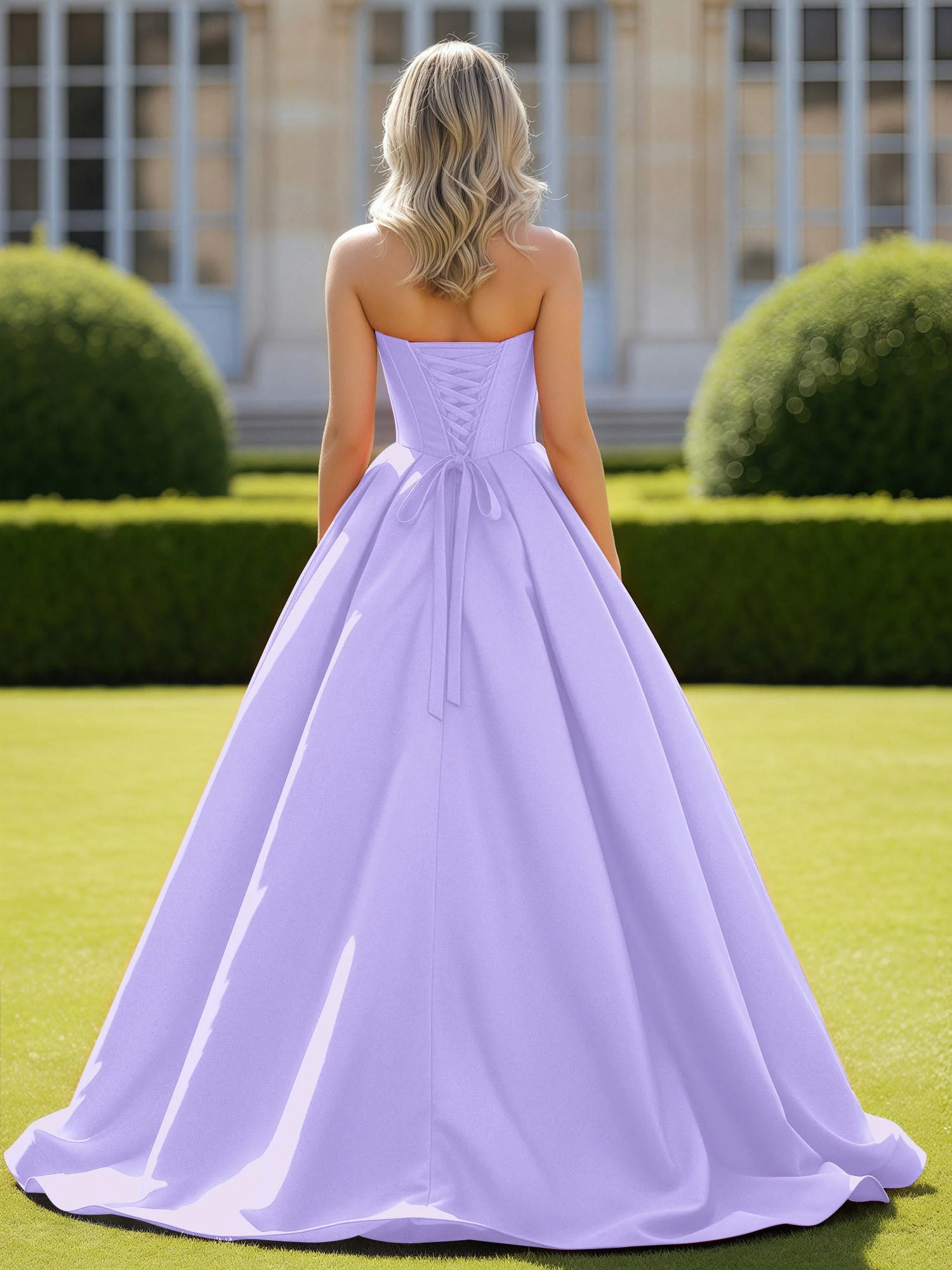Herzform Satin Ballkleid Zart Spitzenoberteil Ballkleid Lila - Image 2