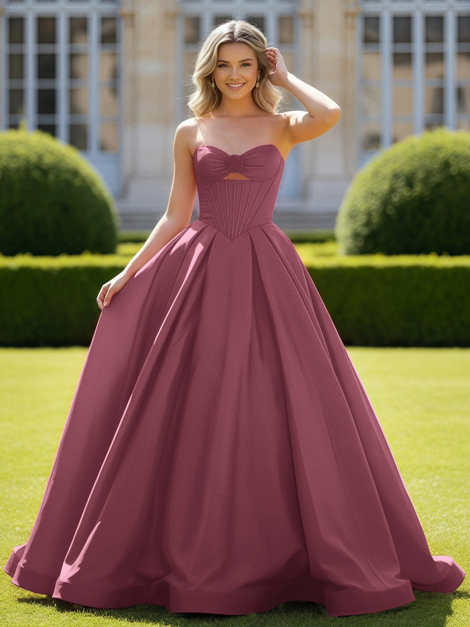 Herzform Satin Ballkleid Zart Spitzenoberteil Ballkleid Maulbeere