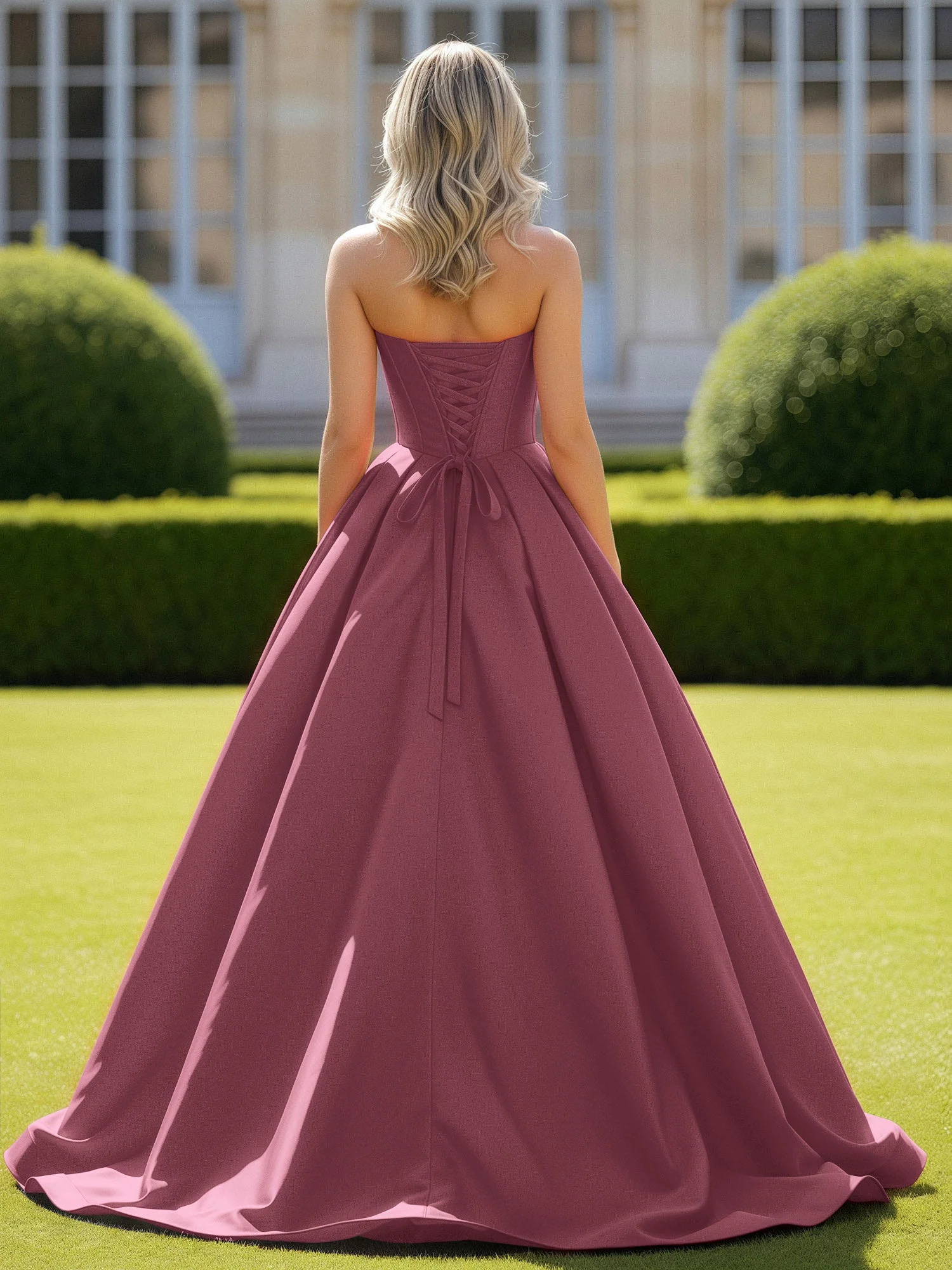 Herzform Satin Ballkleid Zart Spitzenoberteil Ballkleid Maulbeere - Image 2