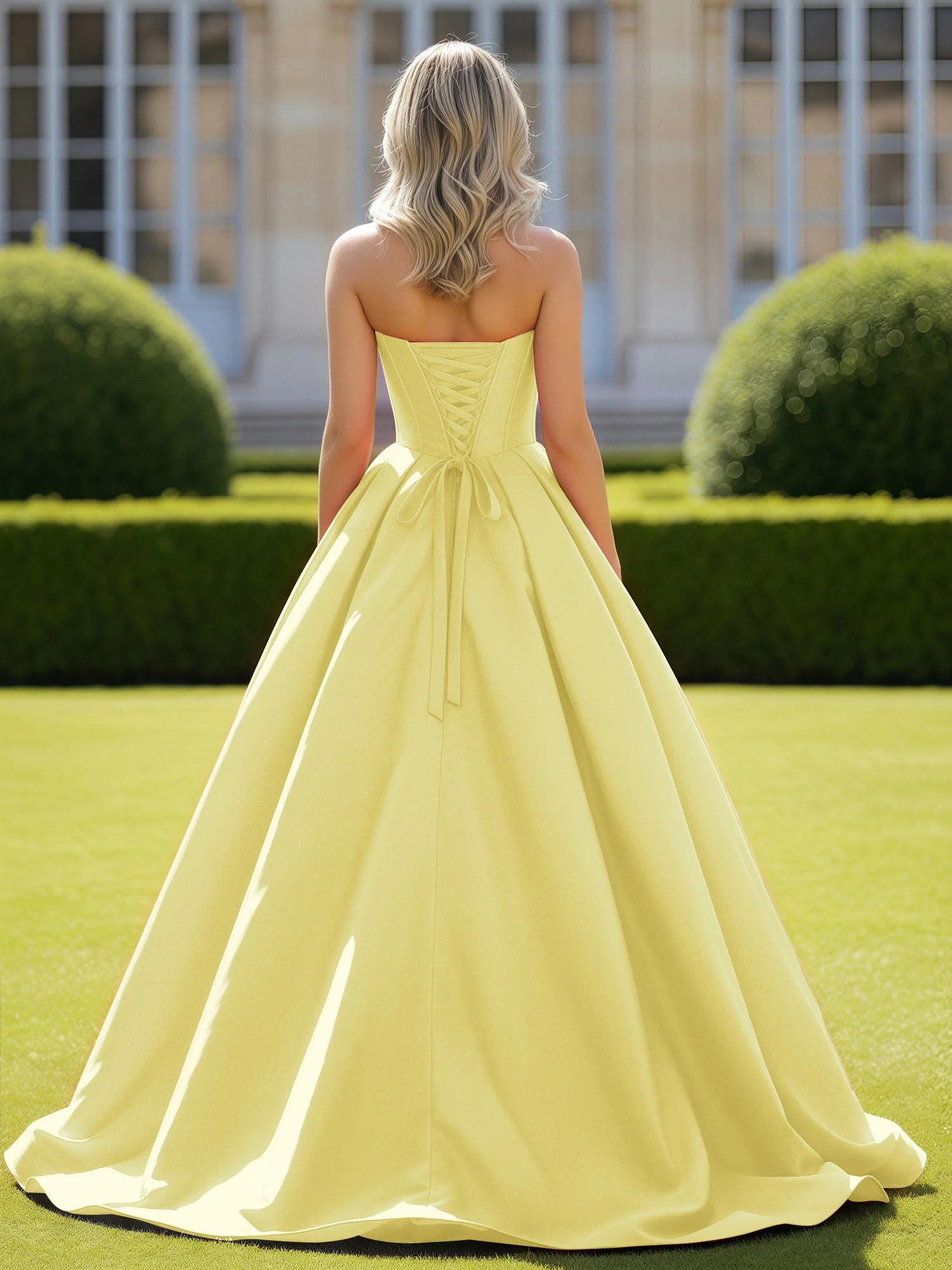 Herzform Satin Ballkleid Zart Spitzenoberteil Ballkleid Narzisse - Image 2