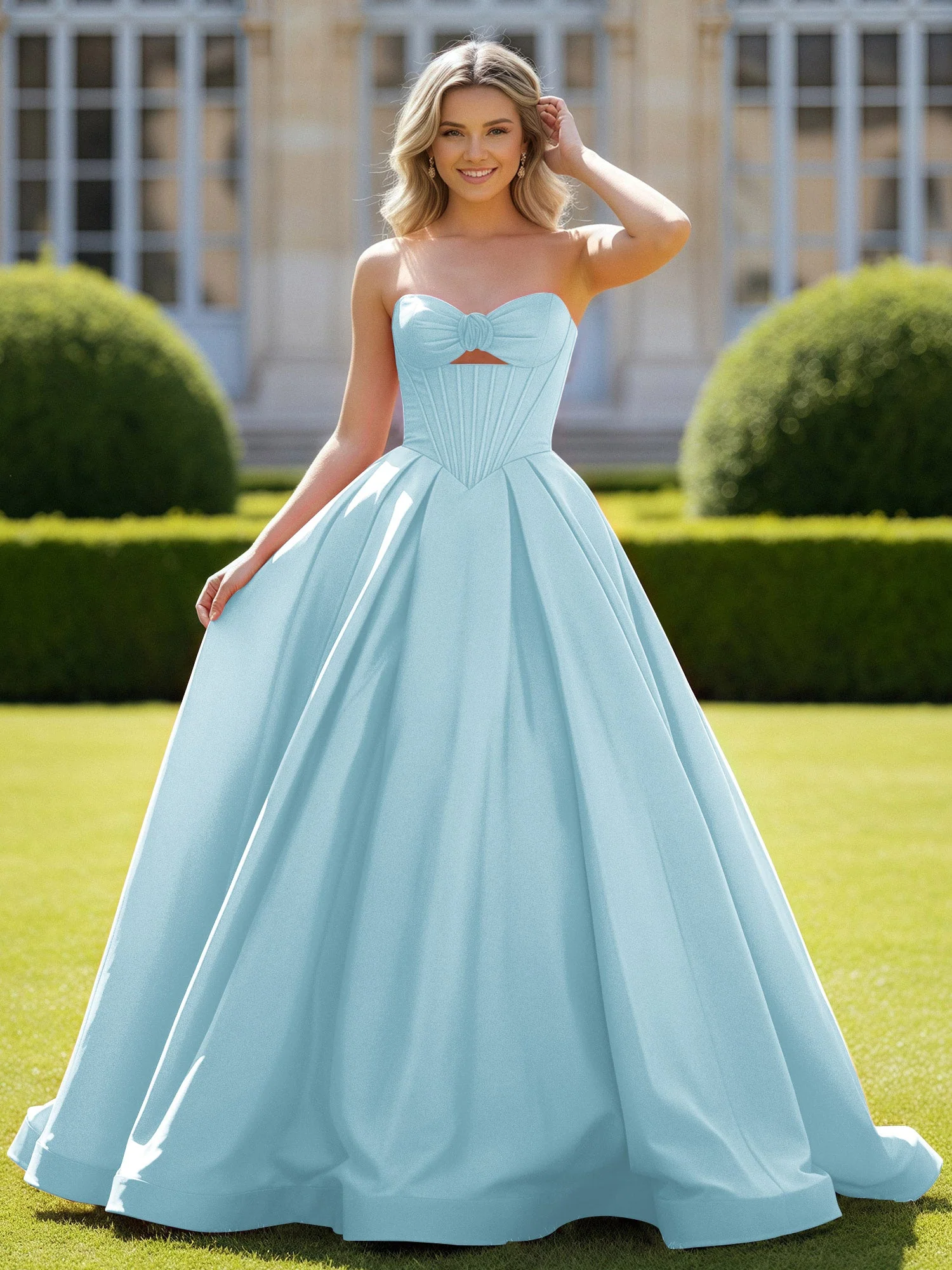 Herzform Satin Ballkleid Zart Spitzenoberteil Ballkleid Nebel
