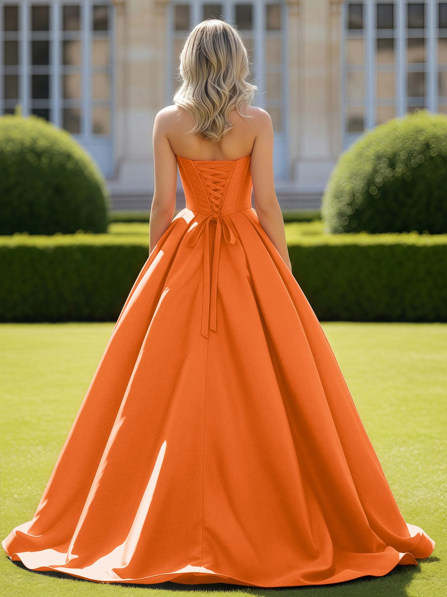 Herzform Satin Ballkleid Zart Spitzenoberteil Ballkleid Orange - Image 2