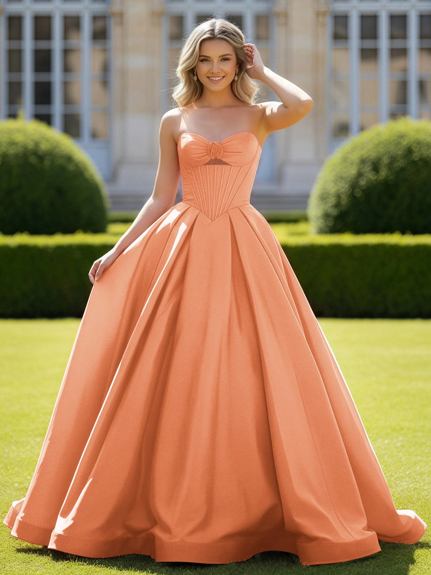 Herzform Satin Ballkleid Zart Spitzenoberteil Ballkleid Papaya