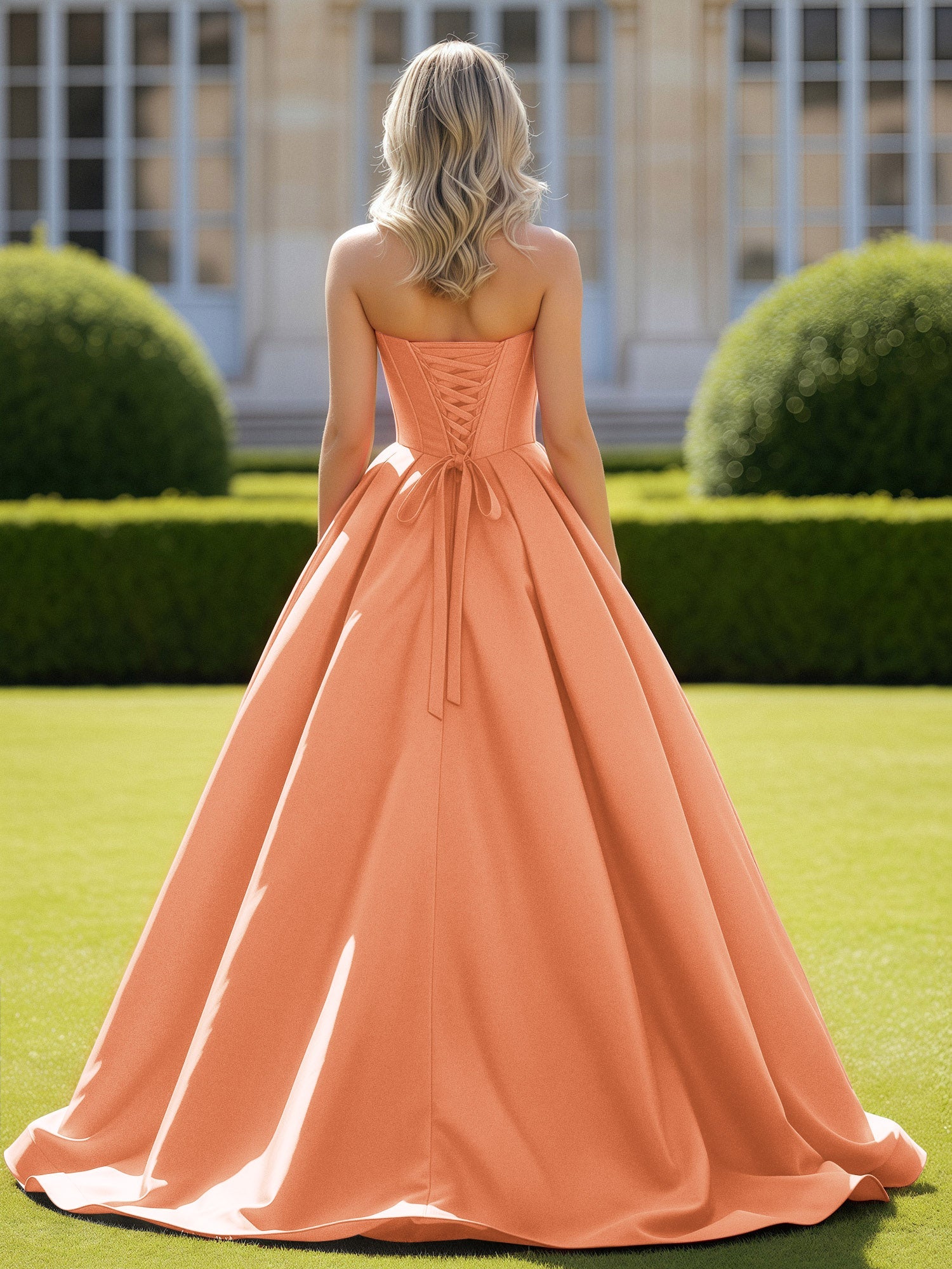 Herzform Satin Ballkleid Zart Spitzenoberteil Ballkleid Papaya - Image 2
