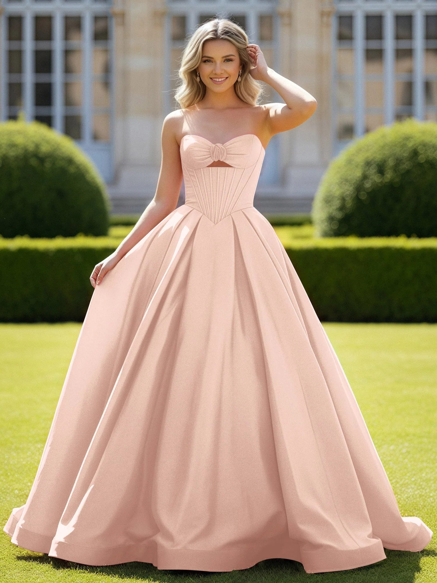 Herzform Satin Ballkleid Zart Spitzenoberteil Ballkleid Perlrosa